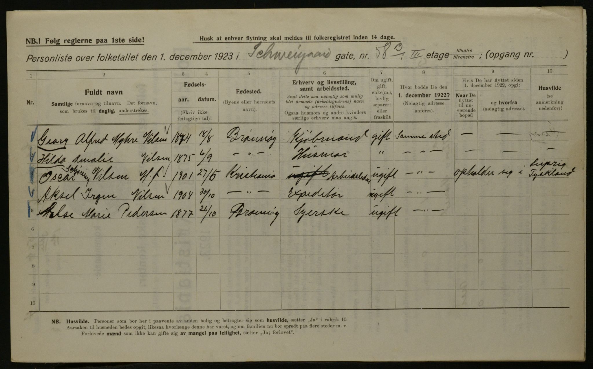 OBA, Kommunal folketelling 1.12.1923 for Kristiania, 1923, s. 101288