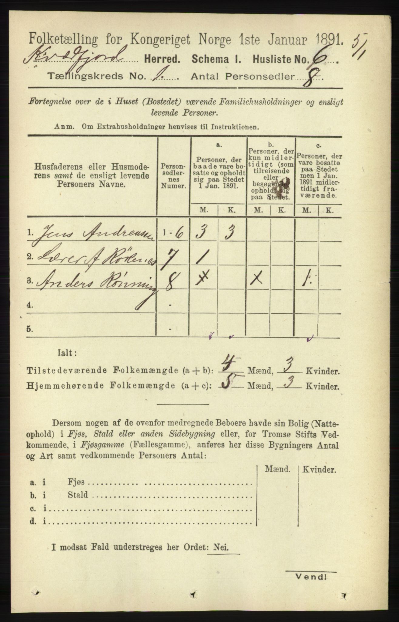 RA, Folketelling 1891 for 1911 Kvæfjord herred, 1891, s. 26