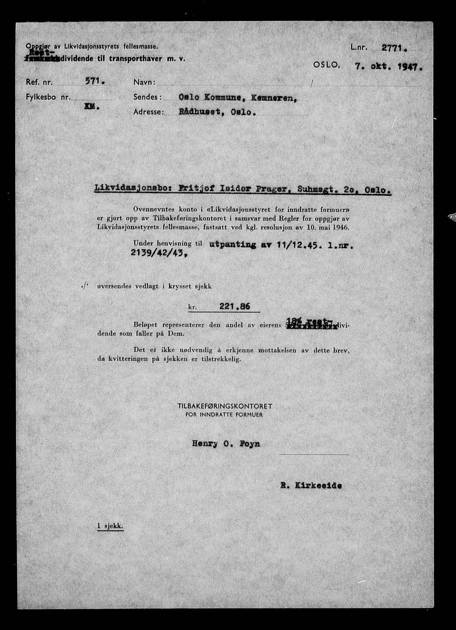 Justisdepartementet, Tilbakeføringskontoret for inndratte formuer, RA/S-1564/H/Hc/Hcc/L0971: --, 1945-1947, s. 20