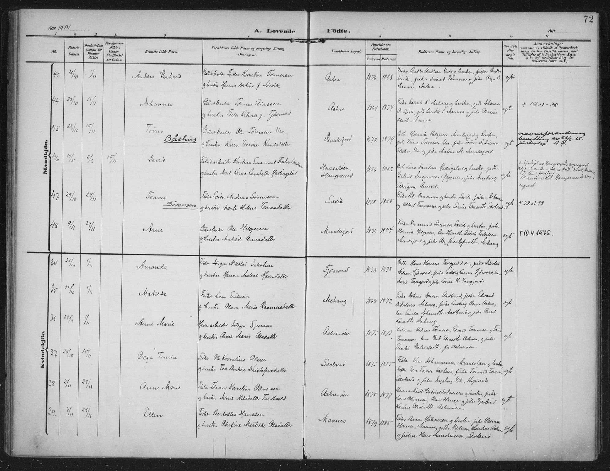 Kopervik sokneprestkontor, AV/SAST-A-101850/H/Ha/Haa/L0005: Ministerialbok nr. A 5, 1906-1924, s. 72