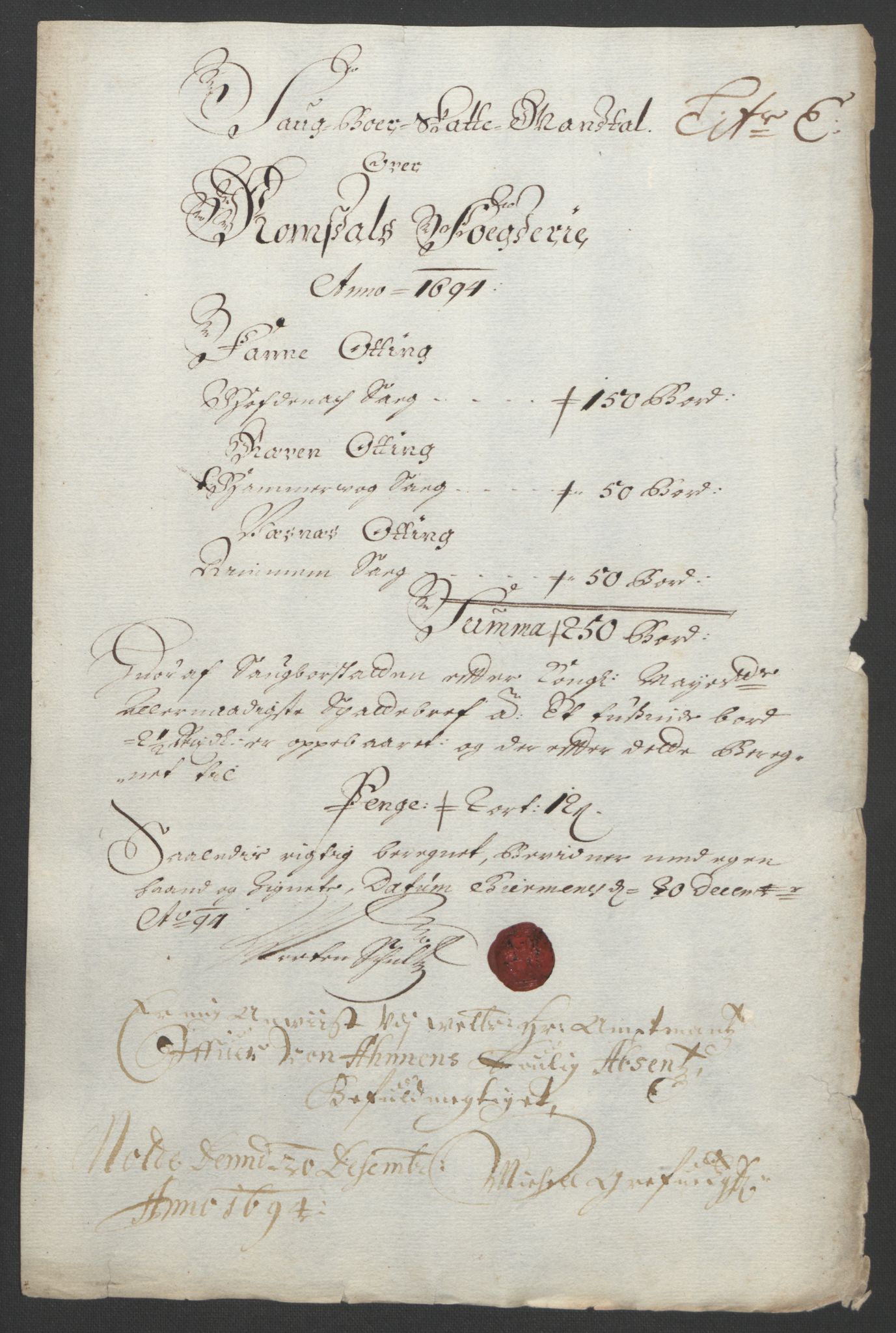 Rentekammeret inntil 1814, Reviderte regnskaper, Fogderegnskap, RA/EA-4092/R55/L3651: Fogderegnskap Romsdal, 1693-1694, s. 235