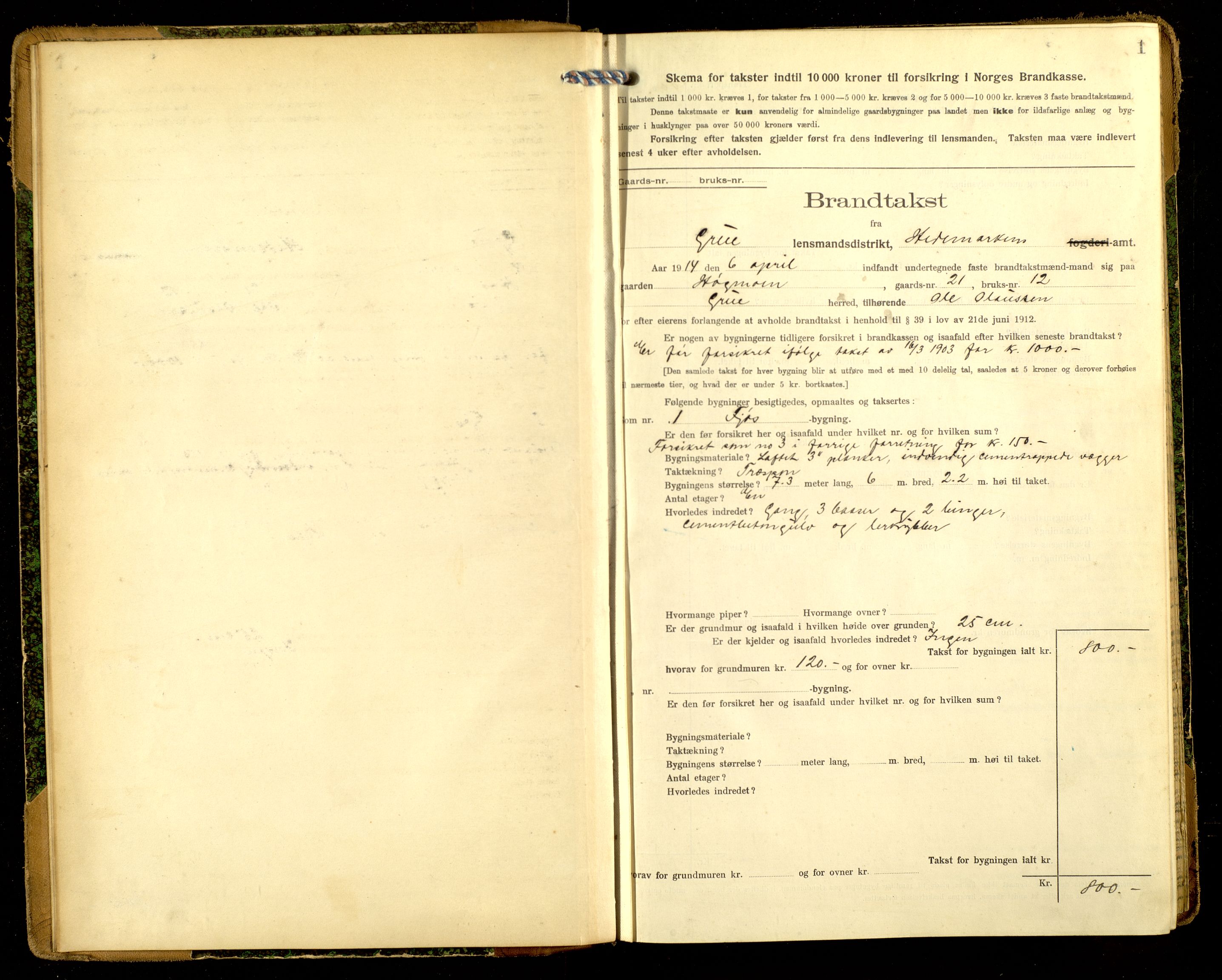Norges Brannkasse, Grue, AV/SAH-NBRANG-016/F/L0016: Branntakstprotokoll, 1914-1917