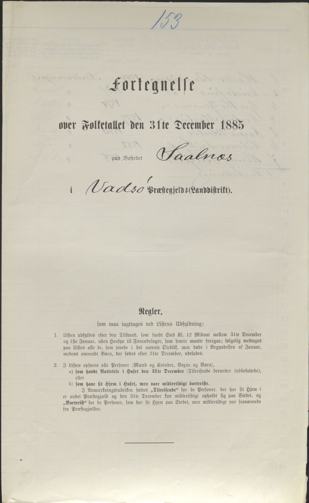 SATØ, Folketelling 1885 for 2029 Vadsø landsogn, 1885, s. 153a