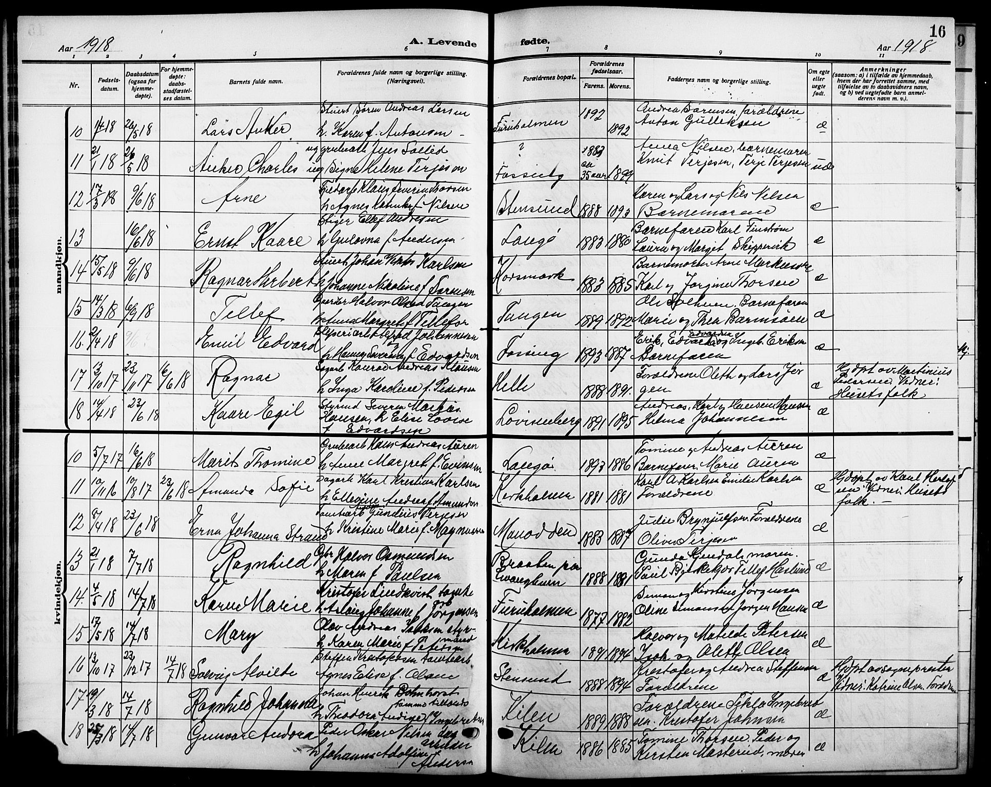 Skåtøy kirkebøker, AV/SAKO-A-304/G/Ga/L0005: Klokkerbok nr. I 5, 1915-1925, s. 16