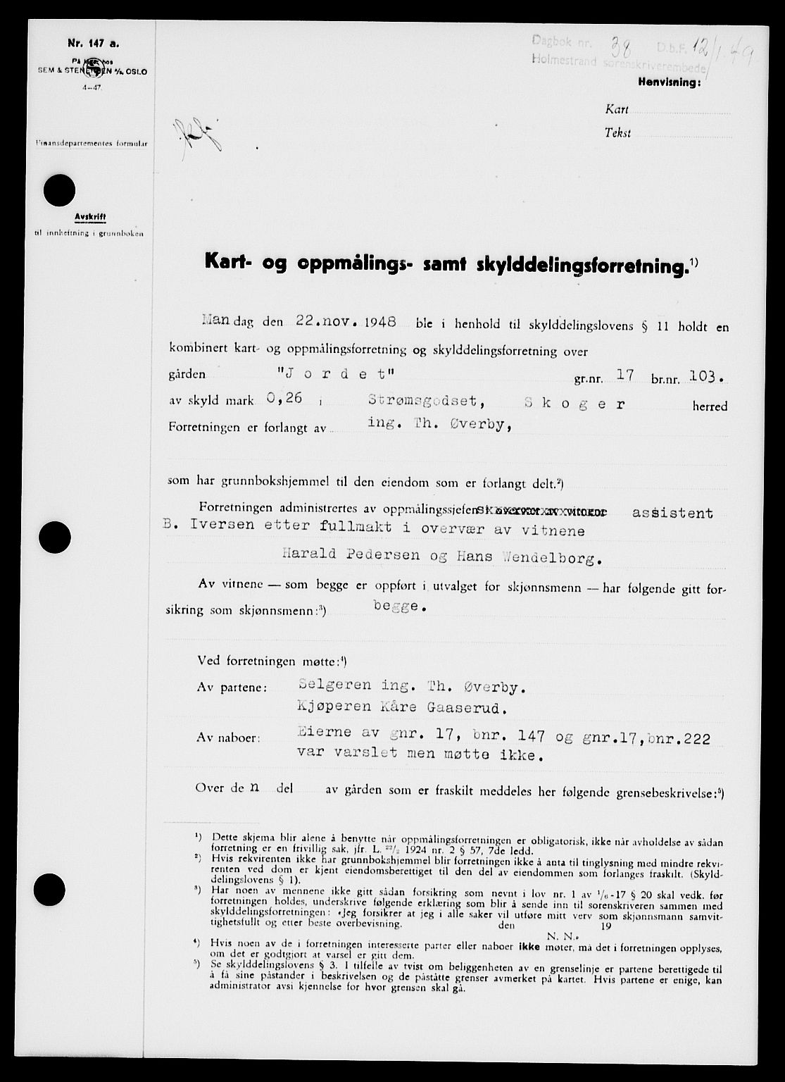 Holmestrand sorenskriveri, SAKO/A-67/G/Ga/Gaa/L0065: Pantebok nr. A-65, 1948-1949, Dagboknr: 38/1949