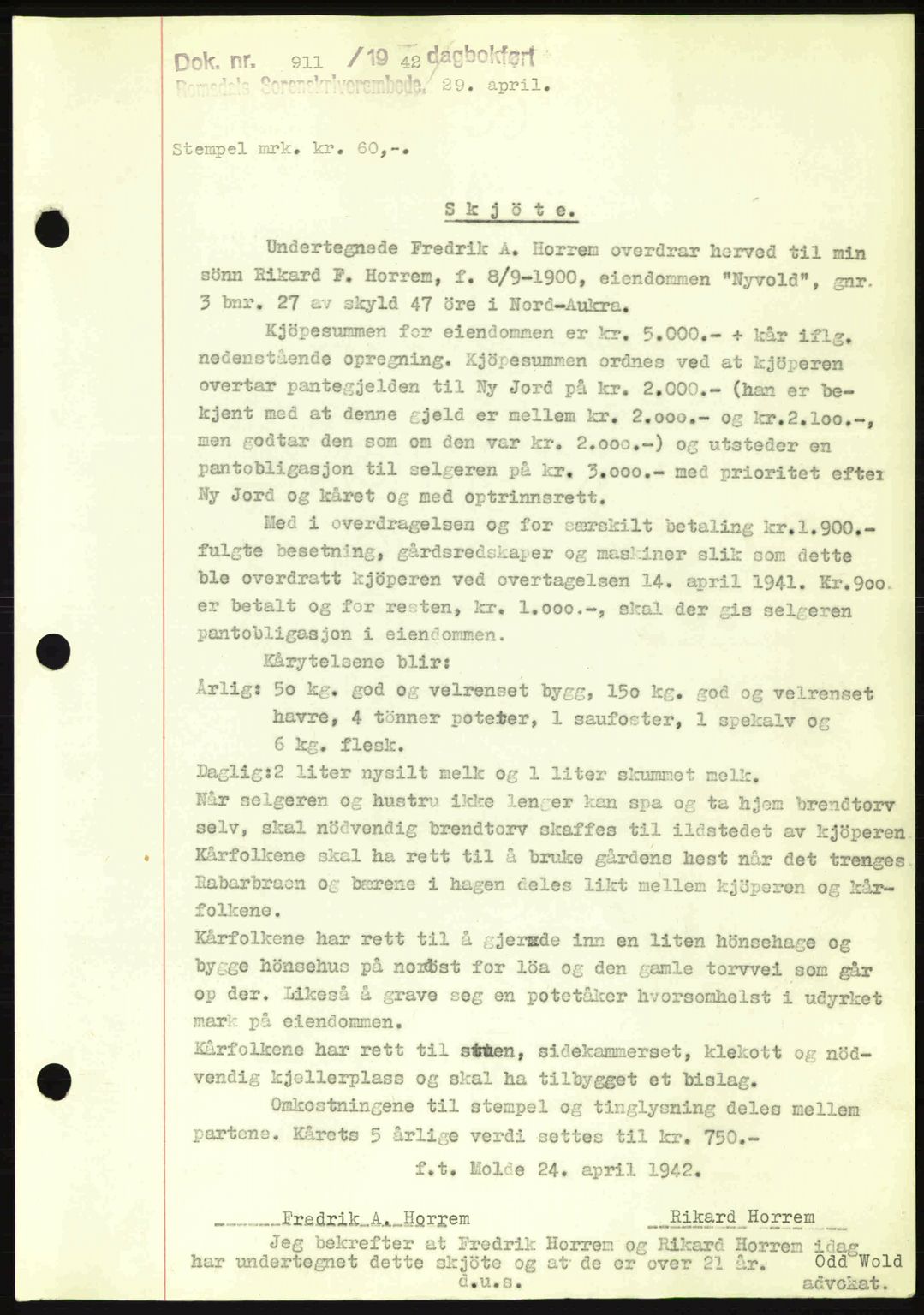 Romsdal sorenskriveri, SAT/A-4149/1/2/2C: Pantebok nr. A12, 1942-1942, Dagboknr: 911/1942