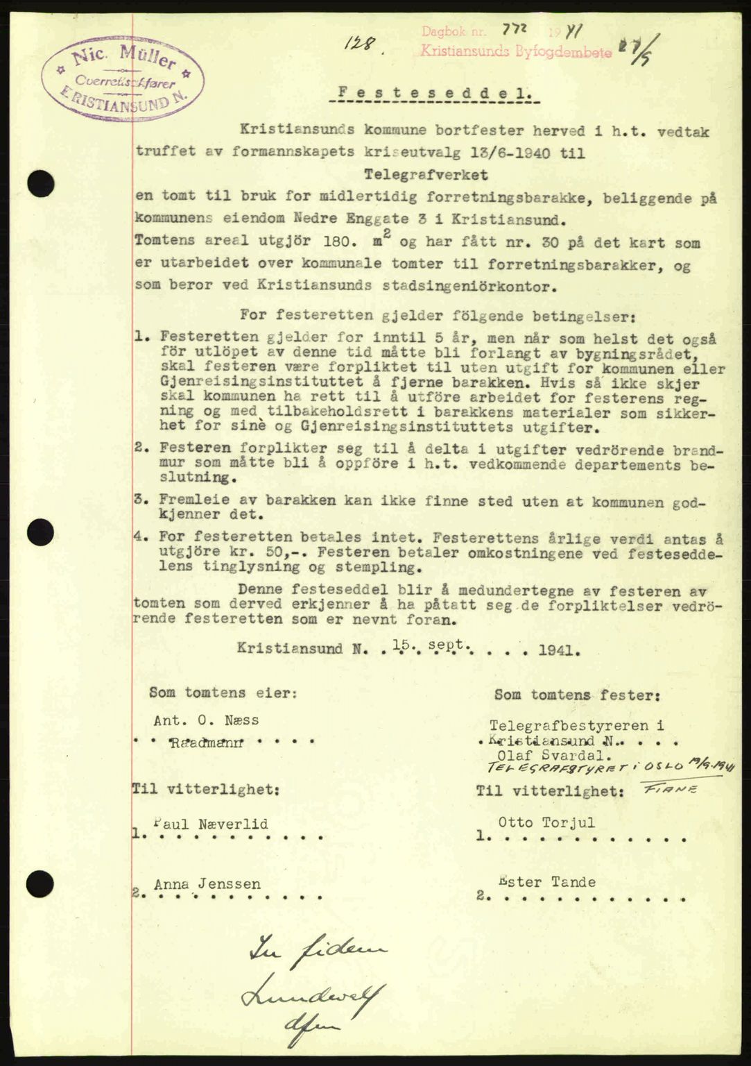 Kristiansund byfogd, AV/SAT-A-4587/A/27: Pantebok nr. 35, 1941-1942, Dagboknr: 772/1941