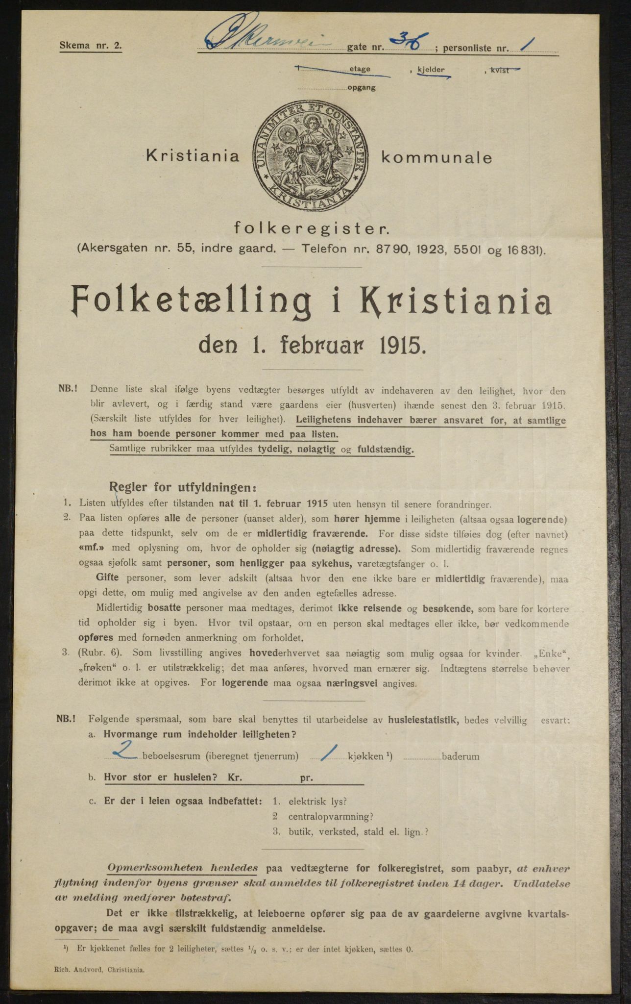 OBA, Kommunal folketelling 1.2.1915 for Kristiania, 1915, s. 129488