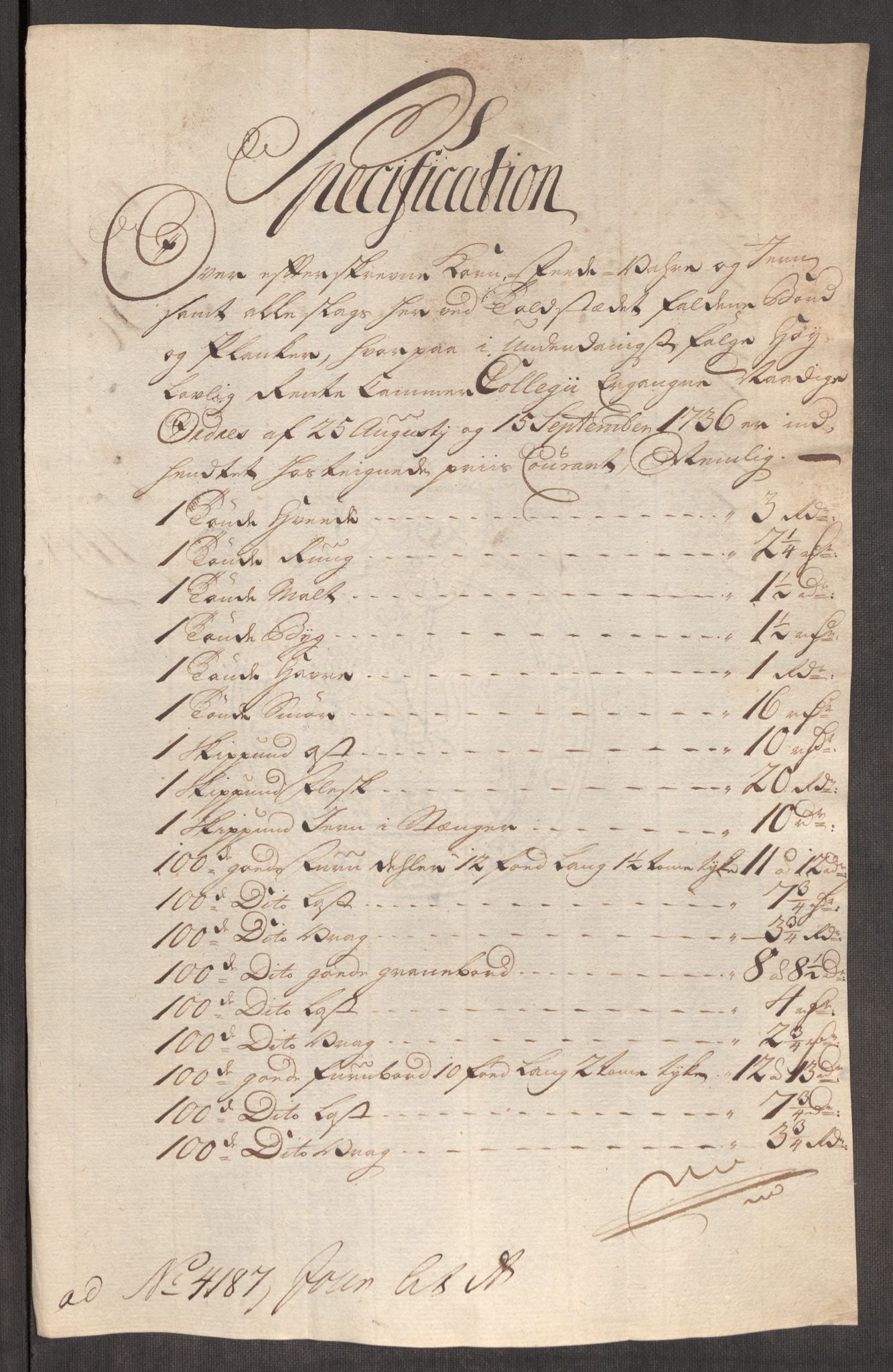 Rentekammeret inntil 1814, Realistisk ordnet avdeling, RA/EA-4070/Oe/L0002: [Ø1]: Priskuranter, 1740-1744, s. 875