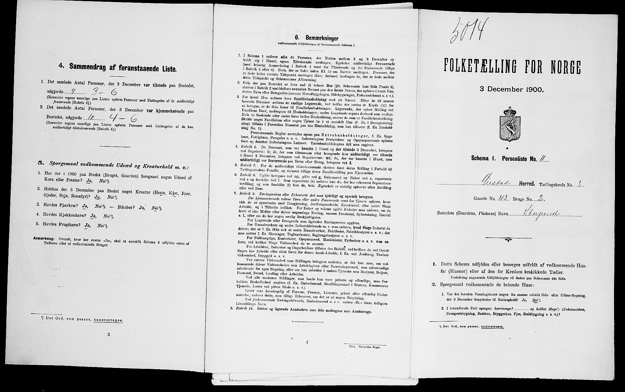 SAK, Folketelling 1900 for 0920 Øyestad herred, 1900, s. 455