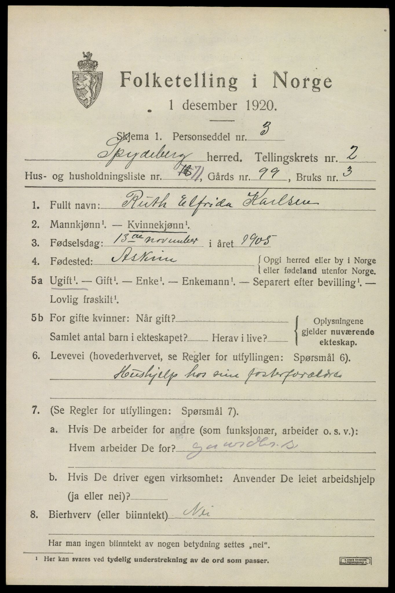 SAO, Folketelling 1920 for 0123 Spydeberg herred, 1920, s. 3775