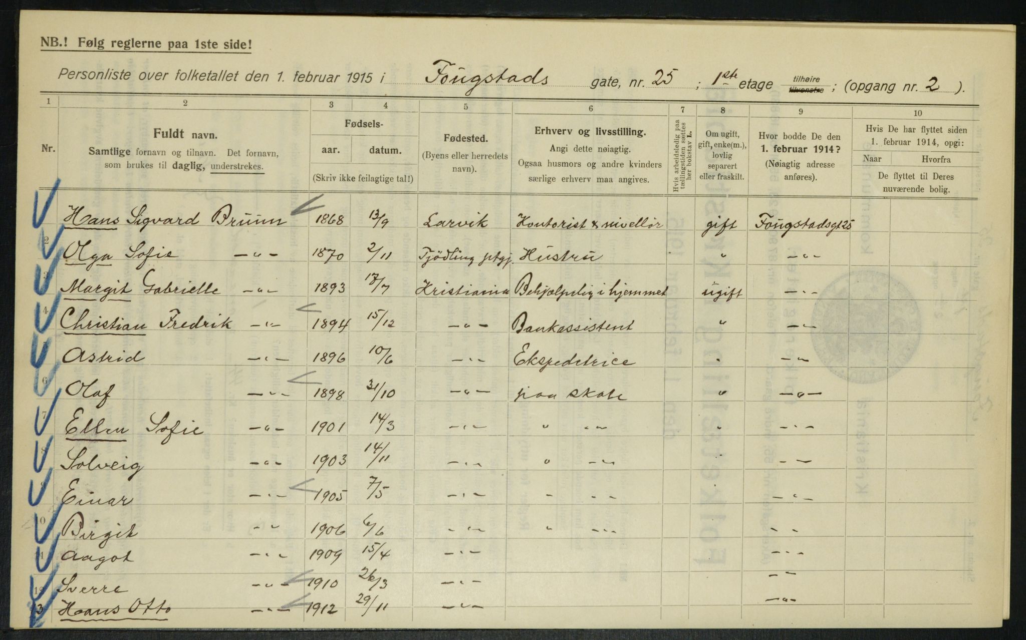 OBA, Kommunal folketelling 1.2.1915 for Kristiania, 1915, s. 24912