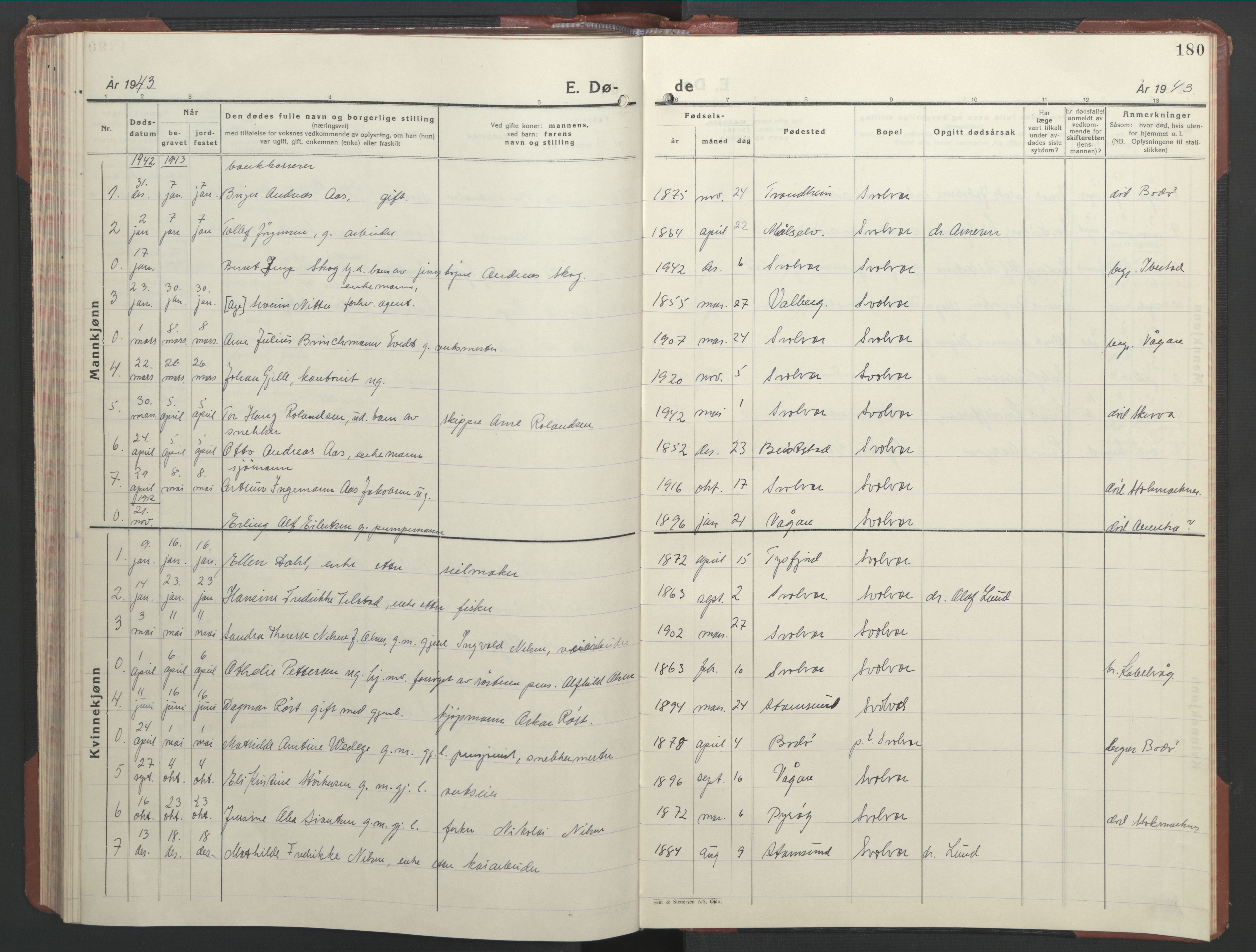 Ministerialprotokoller, klokkerbøker og fødselsregistre - Nordland, AV/SAT-A-1459/877/L1118: Klokkerbok nr. 877C02, 1939-1950, s. 180
