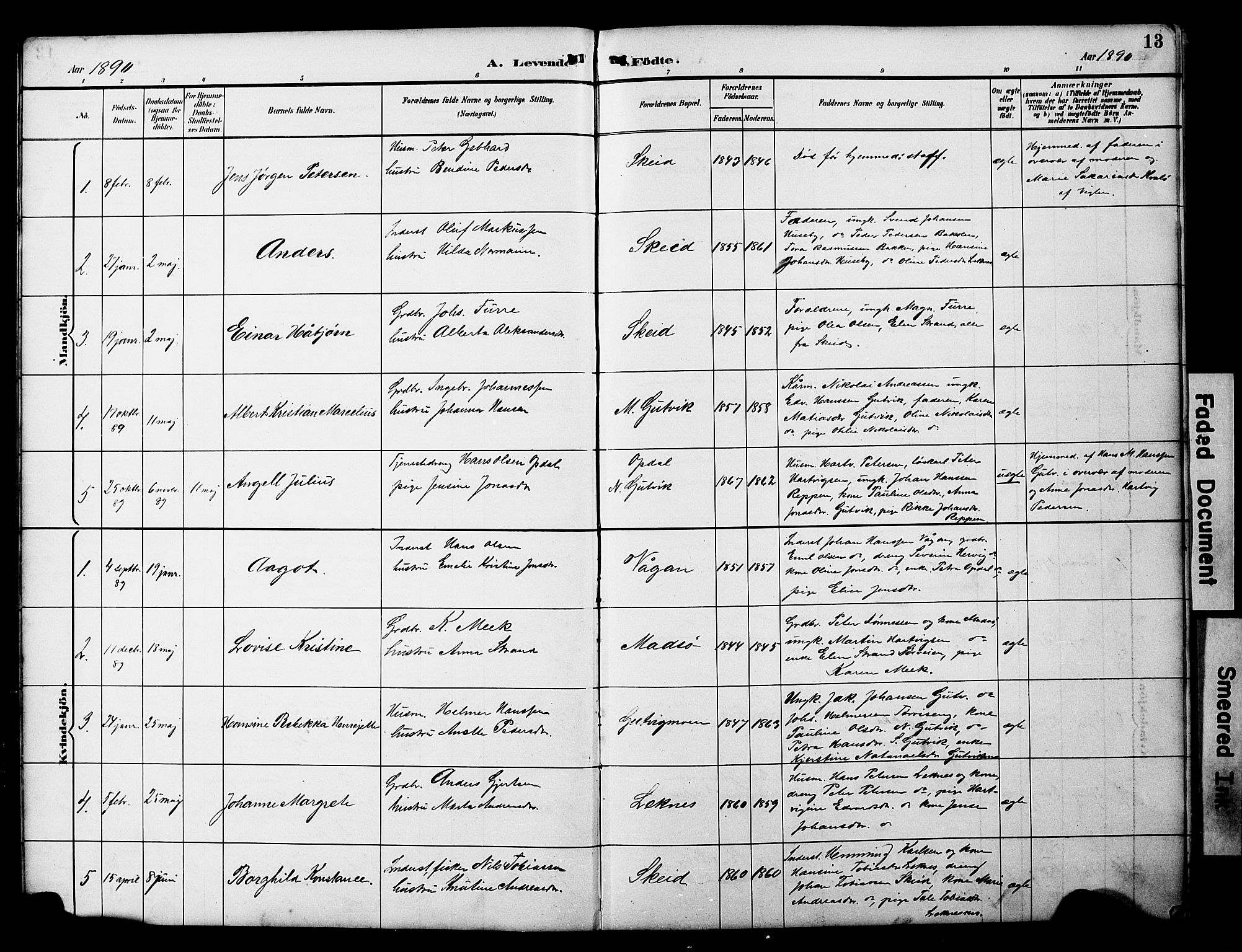 Ministerialprotokoller, klokkerbøker og fødselsregistre - Nord-Trøndelag, AV/SAT-A-1458/788/L0701: Klokkerbok nr. 788C01, 1888-1913, s. 13