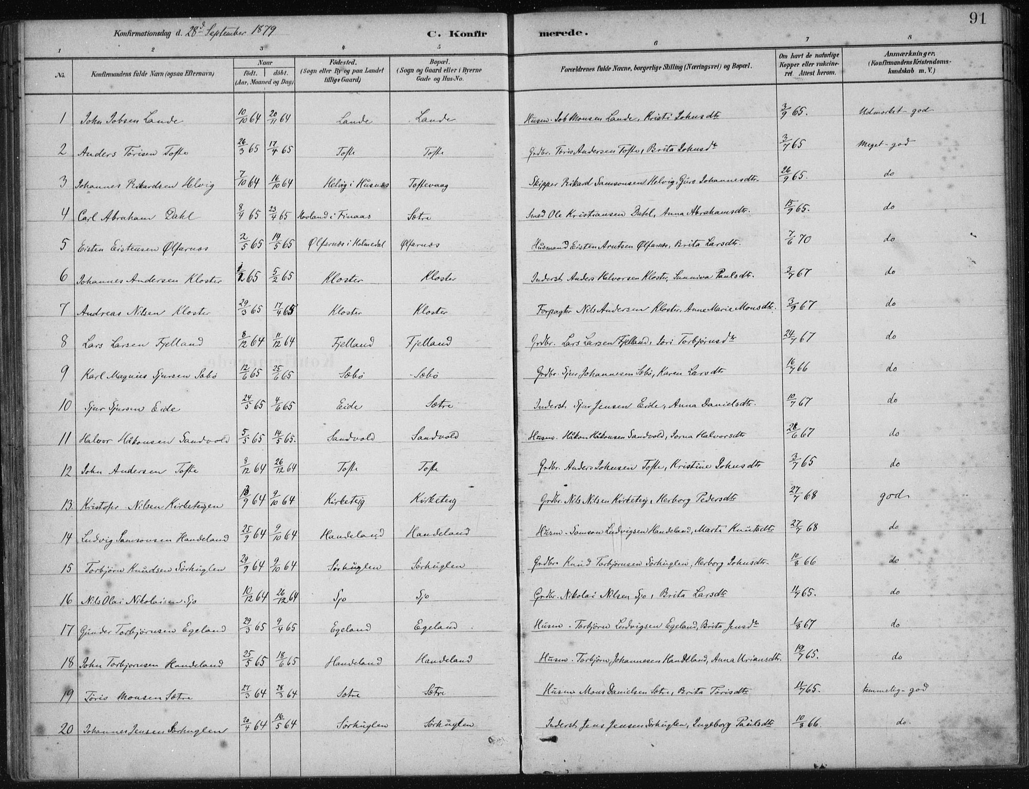 Fjelberg sokneprestembete, AV/SAB-A-75201/H/Haa: Ministerialbok nr. C  1, 1879-1918, s. 91