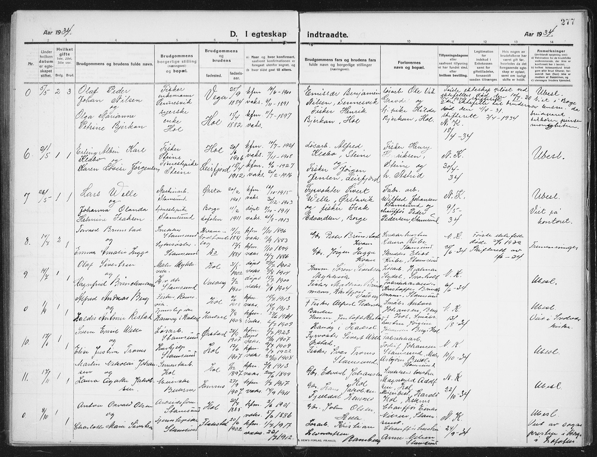 Ministerialprotokoller, klokkerbøker og fødselsregistre - Nordland, AV/SAT-A-1459/882/L1183: Klokkerbok nr. 882C01, 1911-1938, s. 277