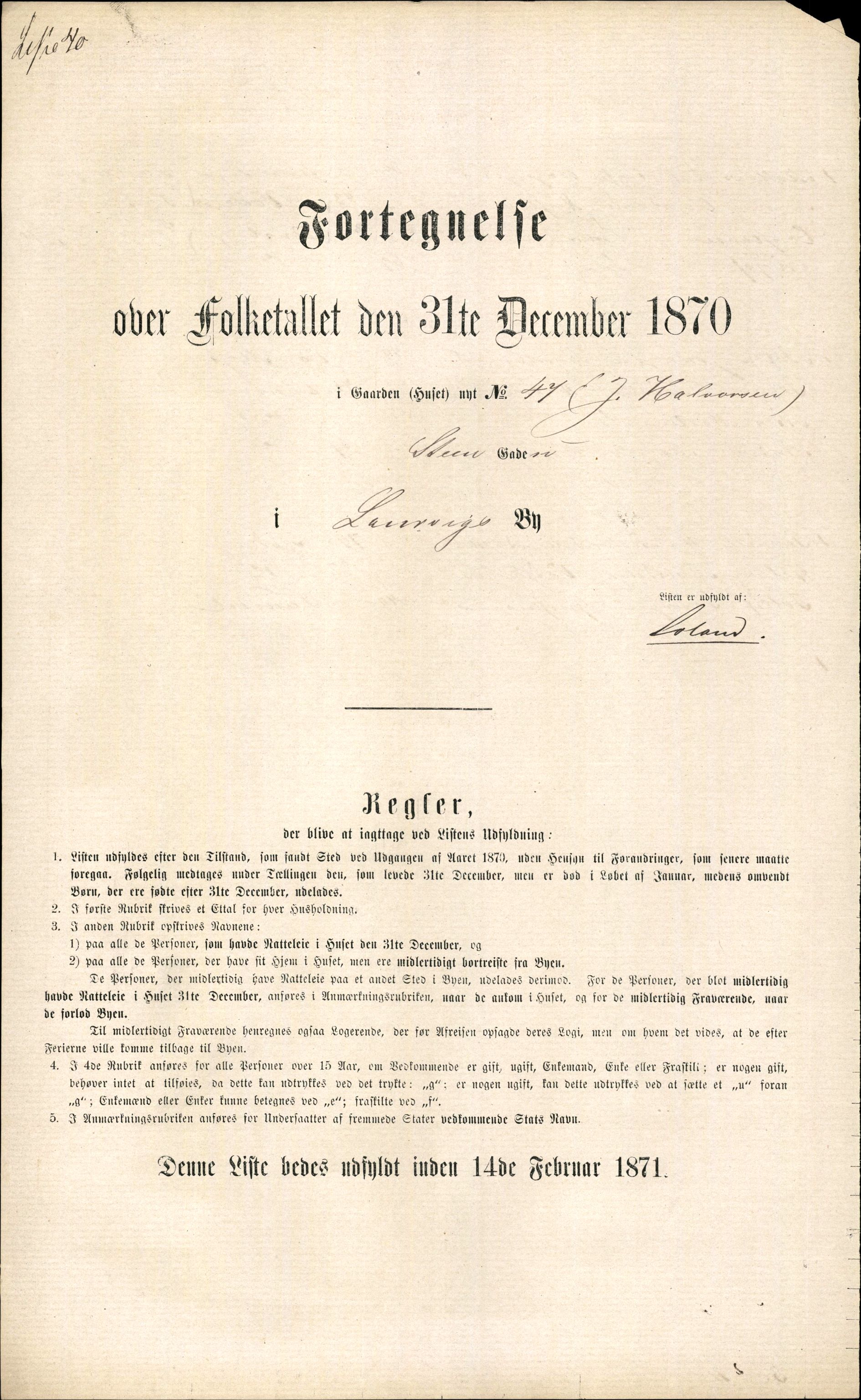 RA, Folketelling 1870 for 0707 Larvik kjøpstad, 1870, s. 97