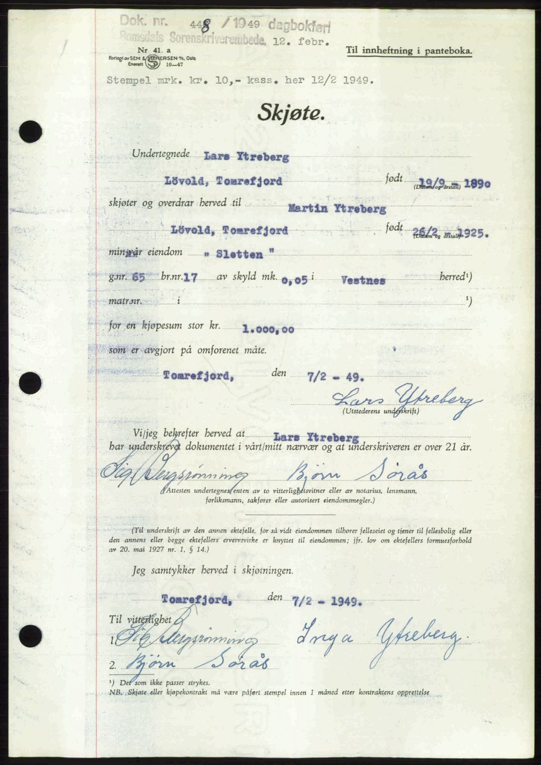 Romsdal sorenskriveri, AV/SAT-A-4149/1/2/2C: Pantebok nr. A28, 1948-1949, Dagboknr: 448/1949