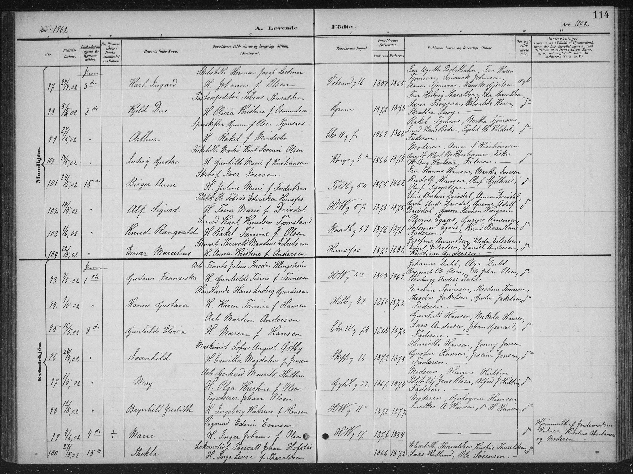 Kristiansand domprosti, AV/SAK-1112-0006/F/Fb/L0018: Klokkerbok nr. B 18, 1896-1905, s. 114