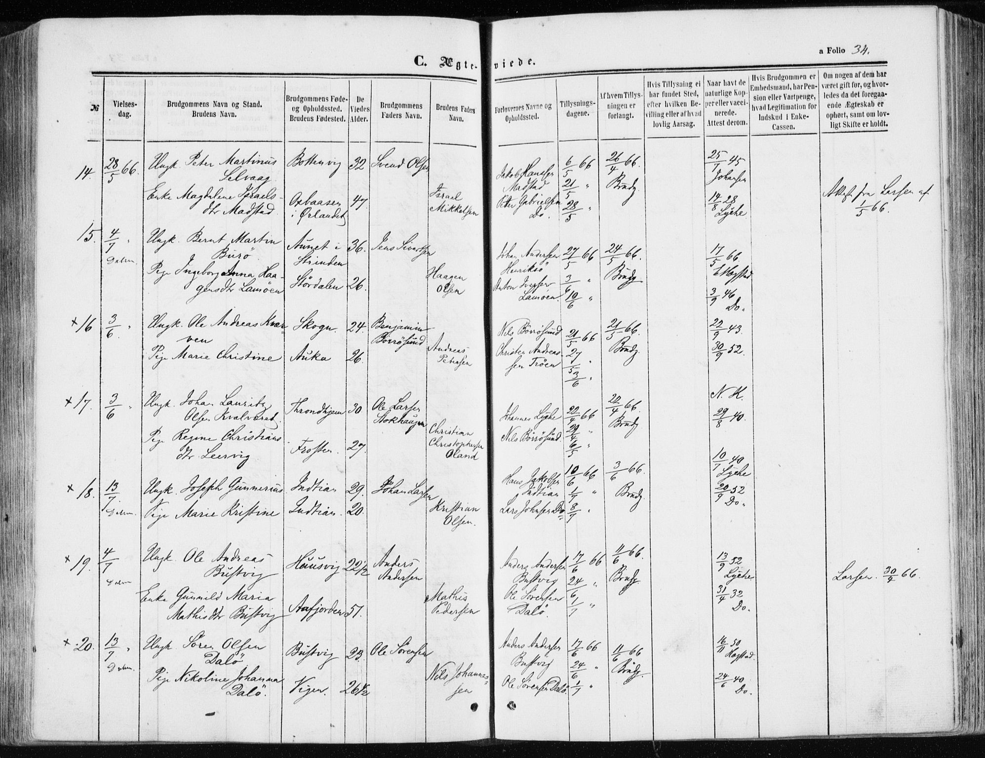 Ministerialprotokoller, klokkerbøker og fødselsregistre - Sør-Trøndelag, SAT/A-1456/634/L0531: Ministerialbok nr. 634A07, 1861-1870, s. 34