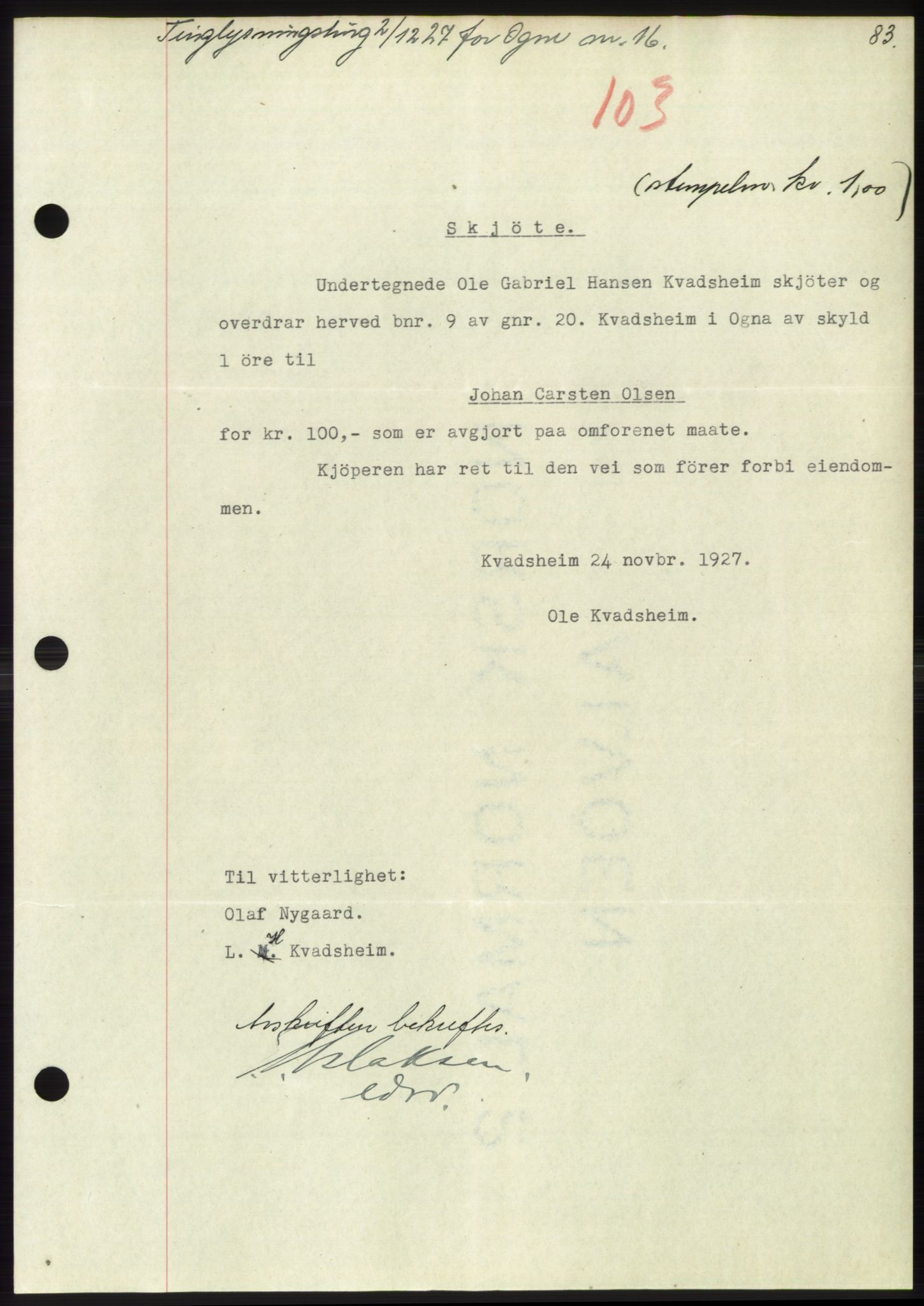 Dalane sorenskriveri, SAST/A-100309/02/G/Gb/L0058: Pantebok, 1926-1950, Tingl.dato: 02.12.1927