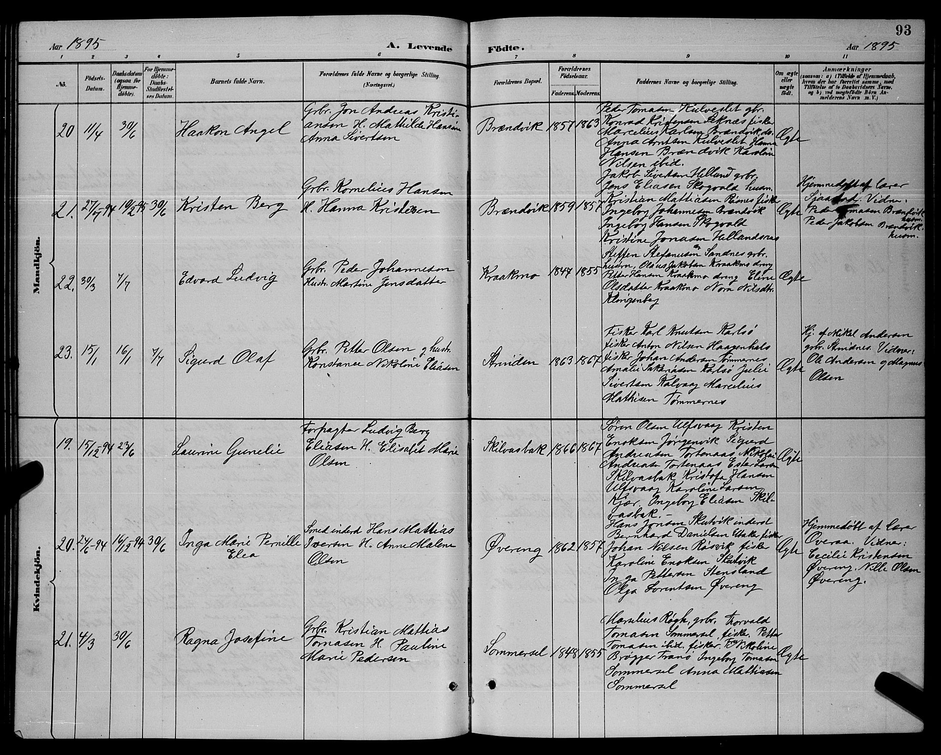 Ministerialprotokoller, klokkerbøker og fødselsregistre - Nordland, AV/SAT-A-1459/859/L0859: Klokkerbok nr. 859C05, 1887-1898, s. 93