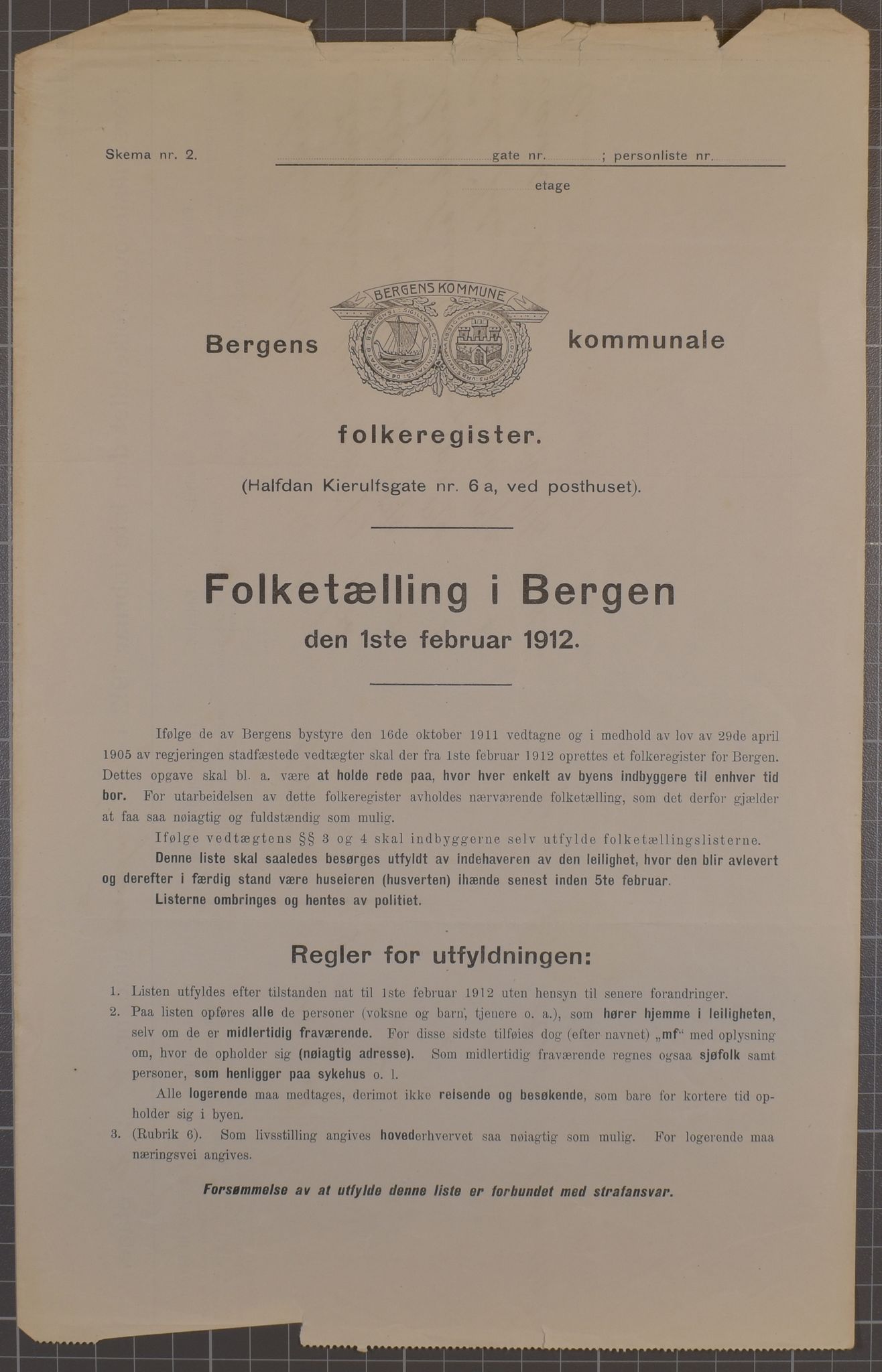 SAB, Kommunal folketelling 1912 for Bergen kjøpstad, 1912, s. 1458