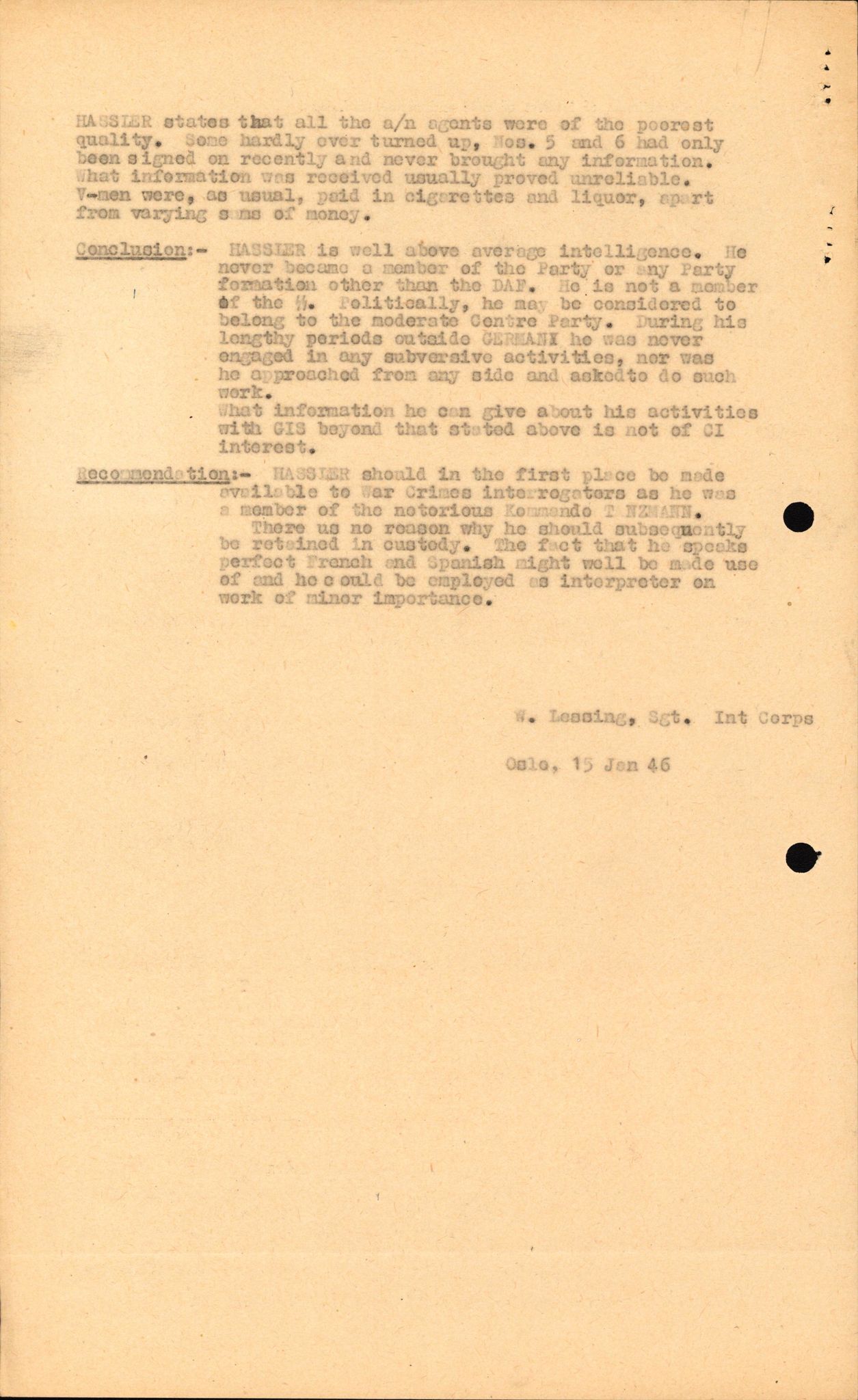 Forsvaret, Forsvarets overkommando II, AV/RA-RAFA-3915/D/Db/L0012: CI Questionaires. Tyske okkupasjonsstyrker i Norge. Tyskere., 1945-1946, s. 96