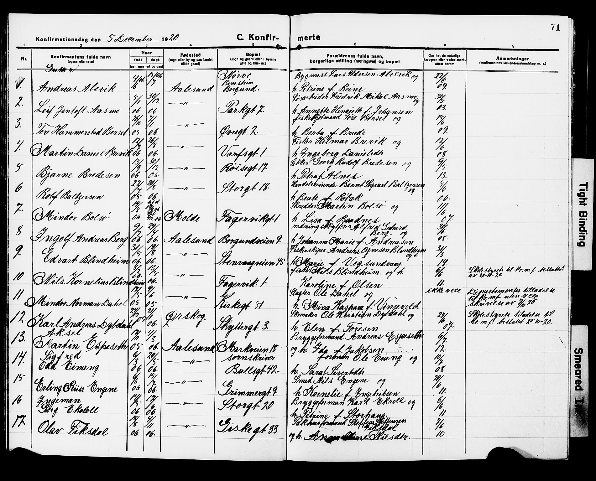 Ministerialprotokoller, klokkerbøker og fødselsregistre - Møre og Romsdal, AV/SAT-A-1454/529/L0472: Klokkerbok nr. 529C09, 1917-1929, s. 71