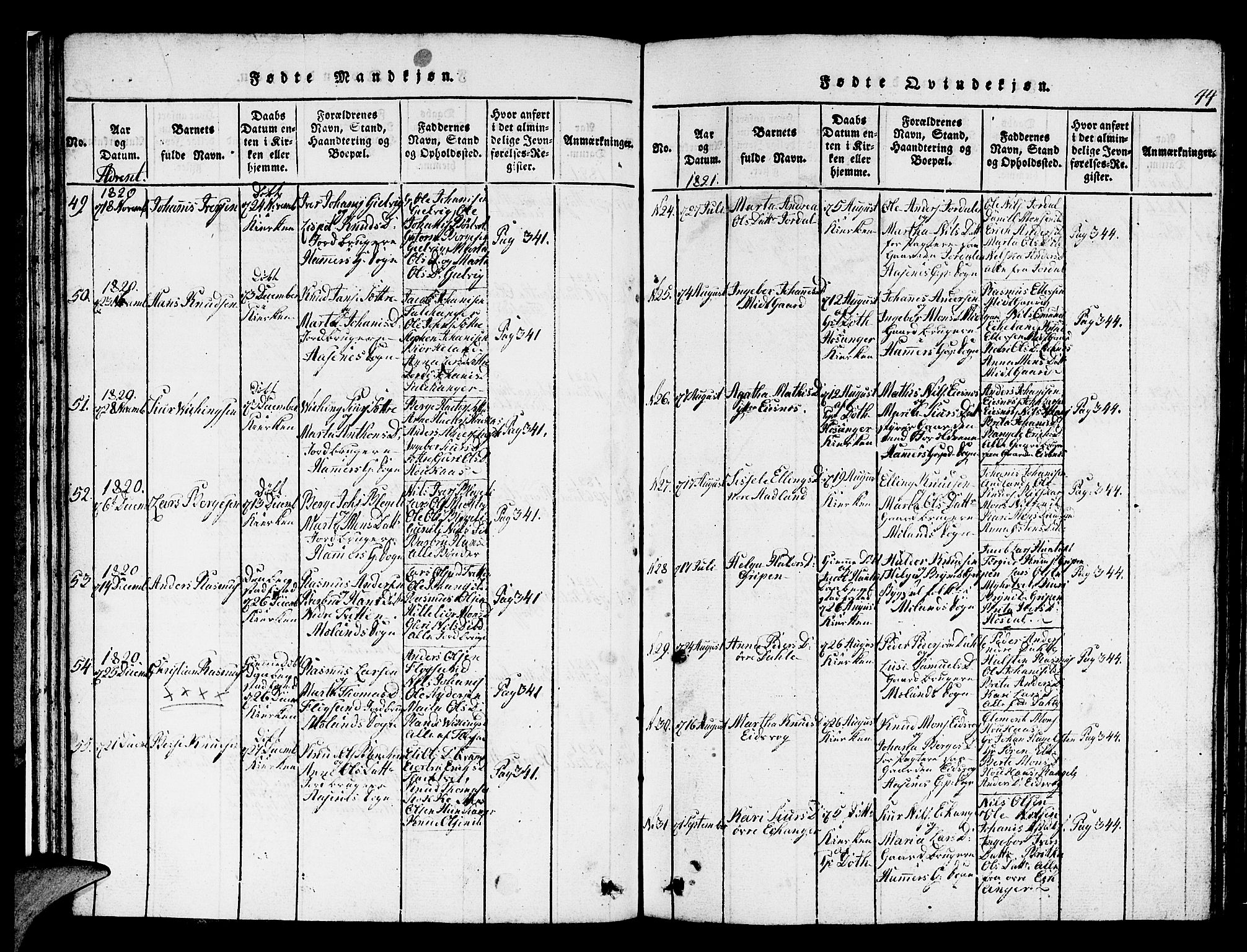 Hamre sokneprestembete, AV/SAB-A-75501/H/Ha/Hab: Klokkerbok nr. A 1, 1816-1826, s. 44