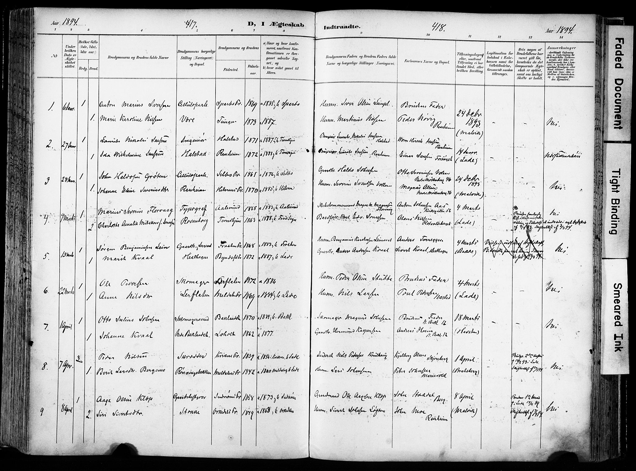 Ministerialprotokoller, klokkerbøker og fødselsregistre - Sør-Trøndelag, AV/SAT-A-1456/606/L0301: Ministerialbok nr. 606A16, 1894-1907, s. 417-418