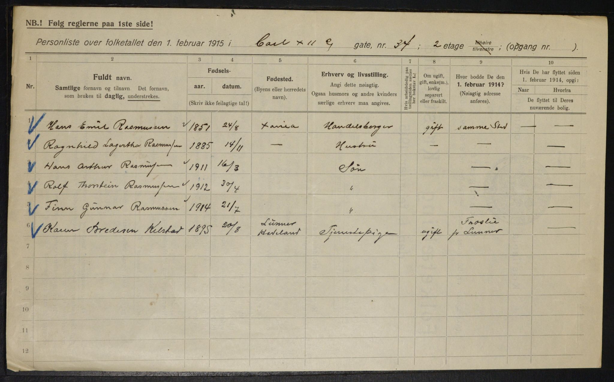 OBA, Kommunal folketelling 1.2.1915 for Kristiania, 1915, s. 48182