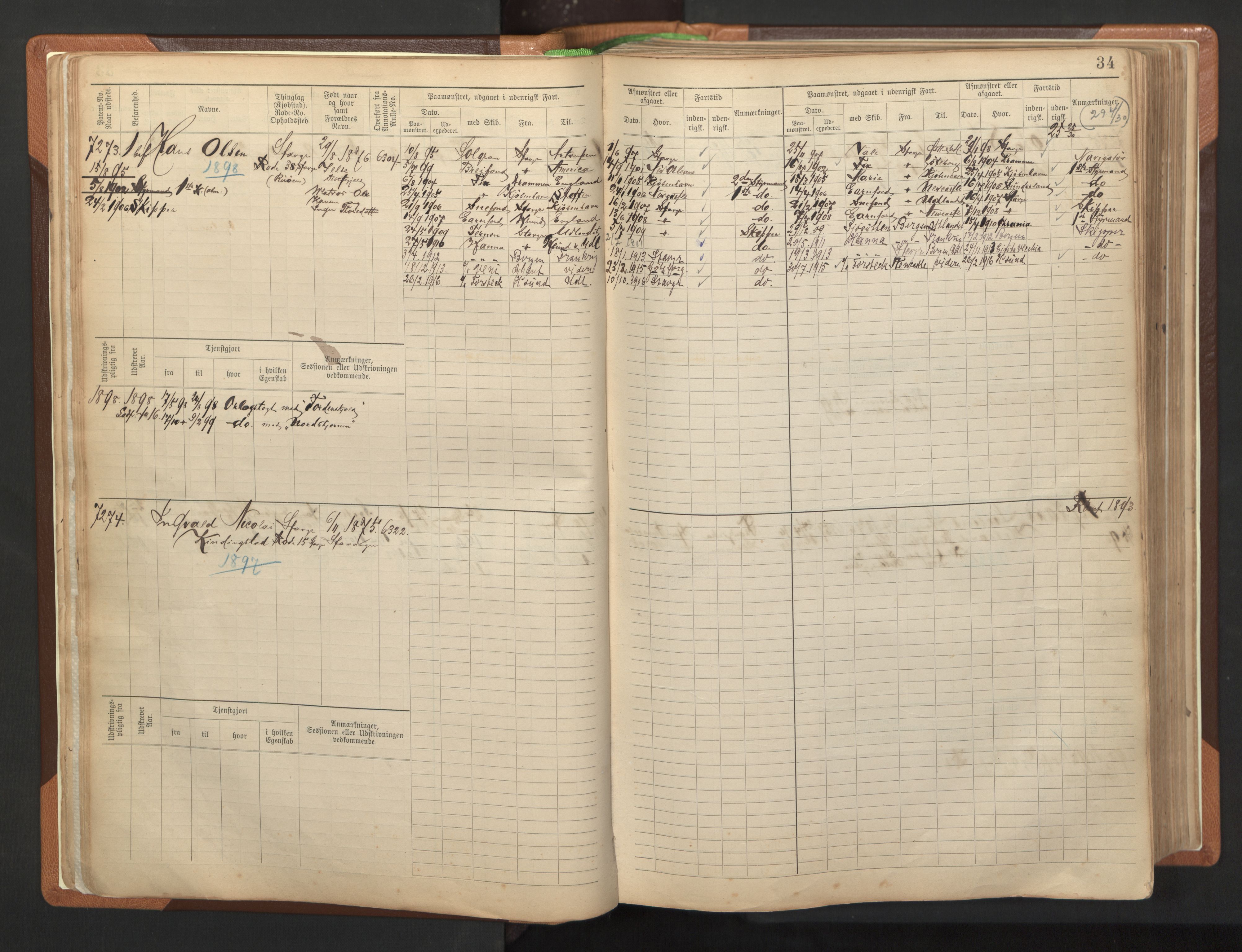 Stavanger sjømannskontor, AV/SAST-A-102006/F/Fb/Fbb/L0012: Sjøfartshovedrulle, patentnr. 7207-8158, 1894-1904, s. 37