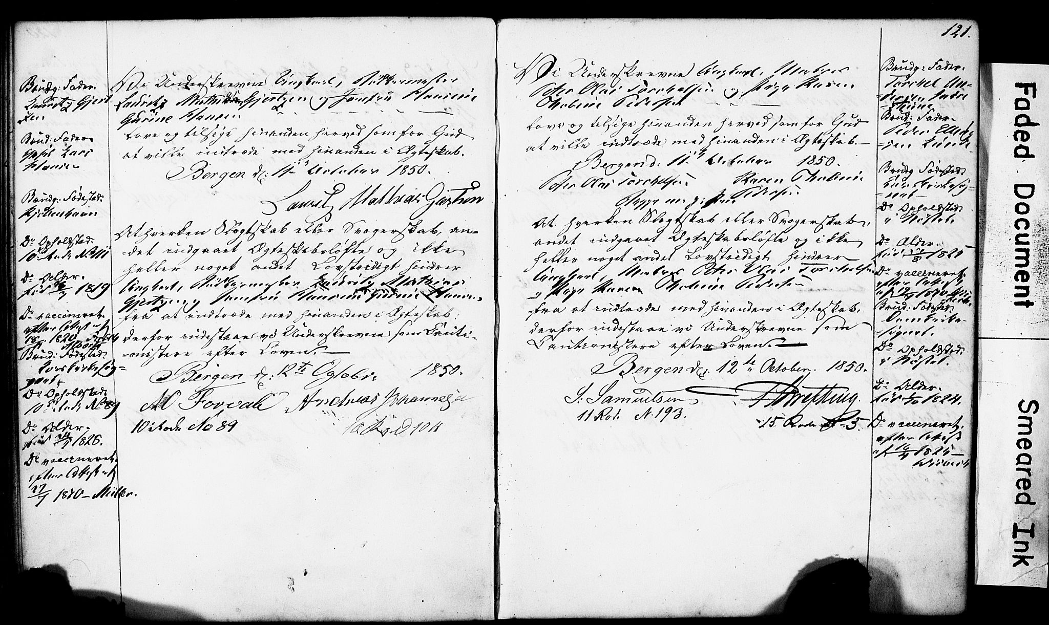 Domkirken sokneprestembete, SAB/A-74801: Forlovererklæringer nr. II.5.4, 1845-1852, s. 121