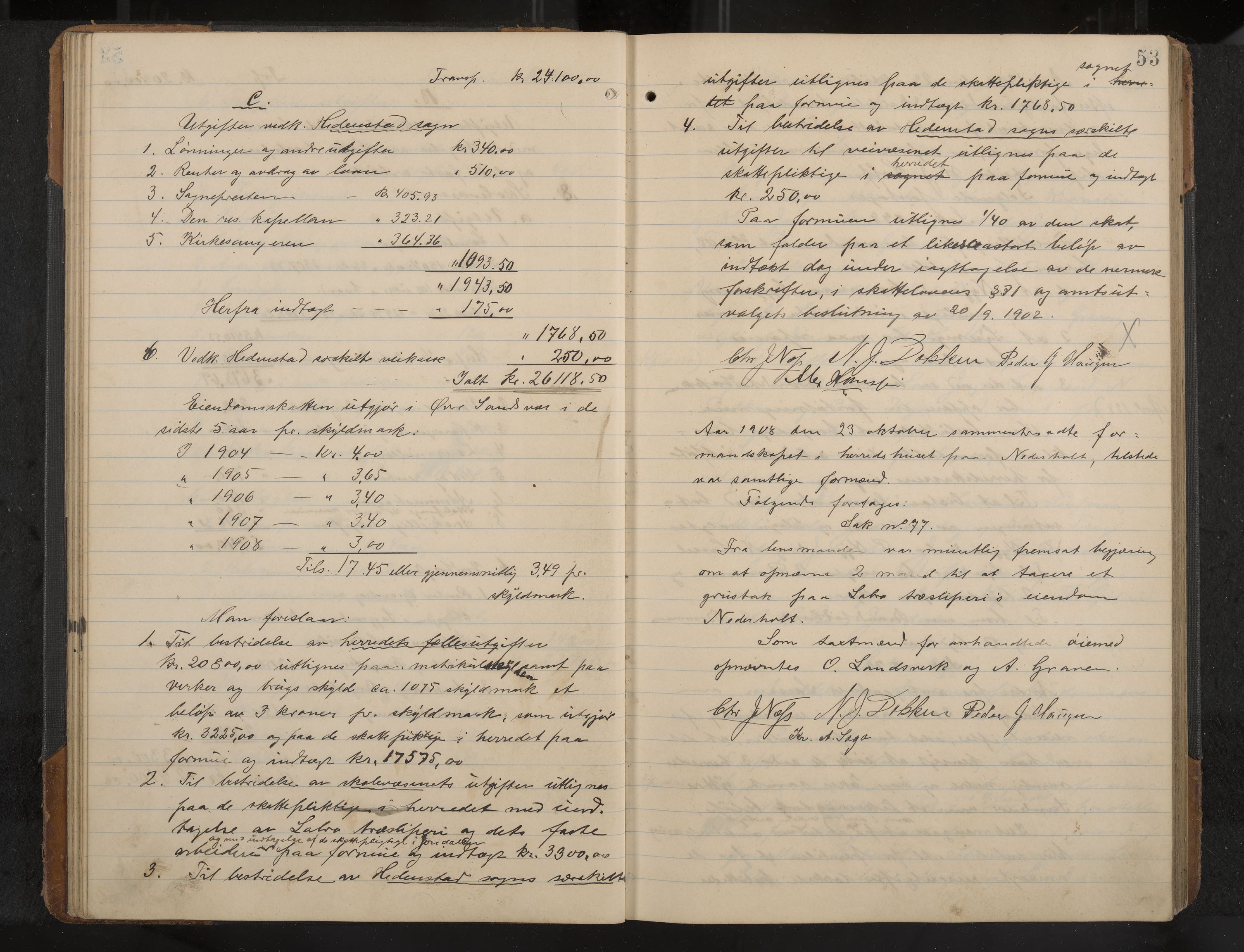 Øvre Sandsvær formannskap og sentraladministrasjon, IKAK/0630021/A/L0001: Møtebok med register, 1908-1913, s. 53