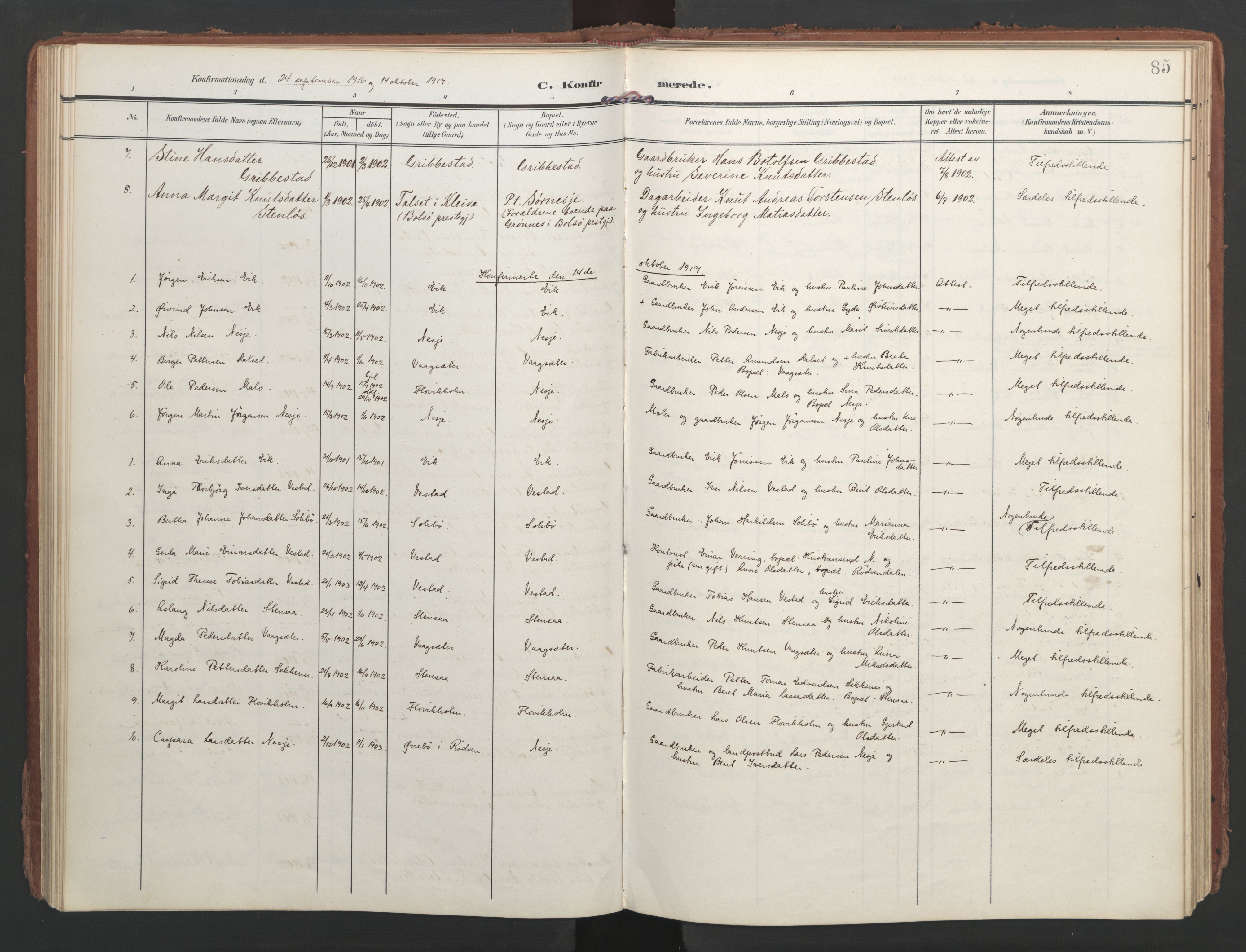 Ministerialprotokoller, klokkerbøker og fødselsregistre - Møre og Romsdal, AV/SAT-A-1454/547/L0605: Ministerialbok nr. 547A07, 1907-1936, s. 85