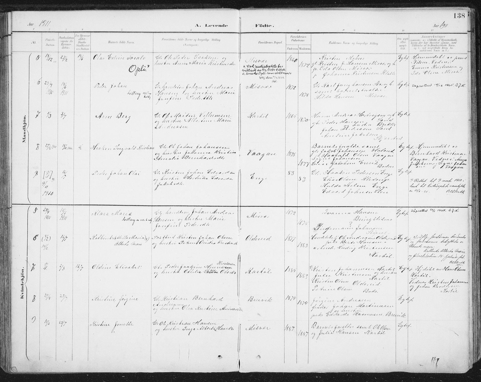 Ministerialprotokoller, klokkerbøker og fødselsregistre - Nordland, SAT/A-1459/852/L0741: Ministerialbok nr. 852A11, 1894-1917, s. 138