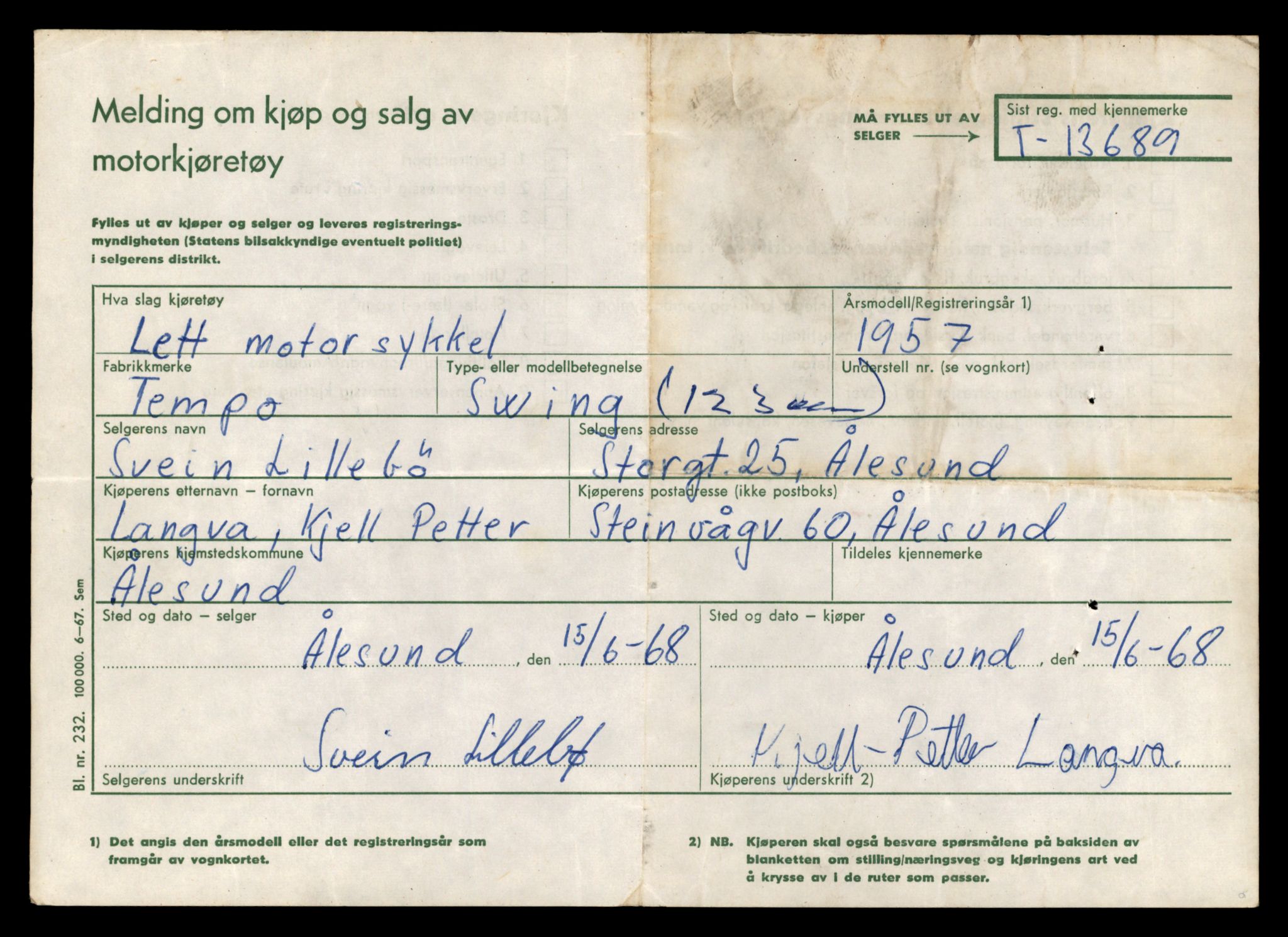 Møre og Romsdal vegkontor - Ålesund trafikkstasjon, AV/SAT-A-4099/F/Fe/L0040: Registreringskort for kjøretøy T 13531 - T 13709, 1927-1998, s. 2721