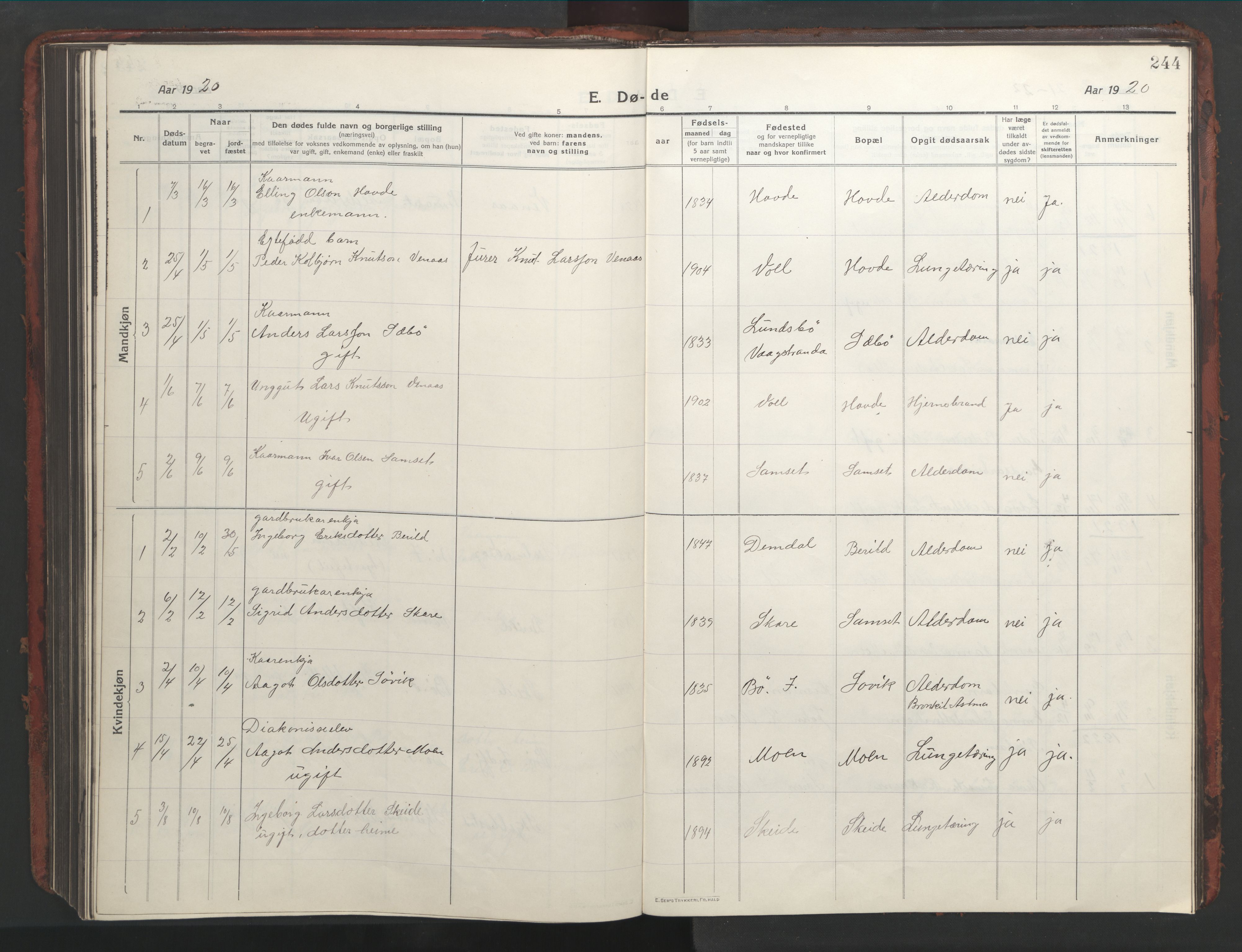 Ministerialprotokoller, klokkerbøker og fødselsregistre - Møre og Romsdal, SAT/A-1454/543/L0565: Klokkerbok nr. 543C03, 1916-1955, s. 244