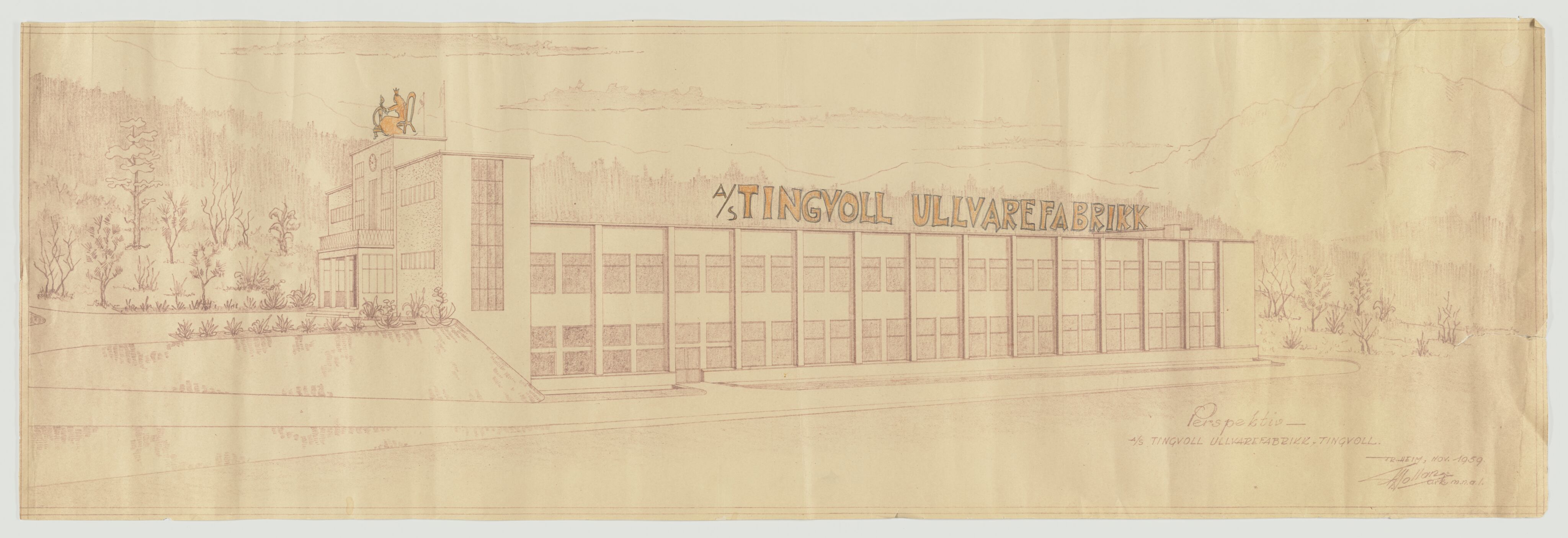 Tingvoll Ullvarefabrikk, IKAM/P-00482/T/Ta/L0003: Skisse av Tingvoll Ullvarefabrikk, 1959