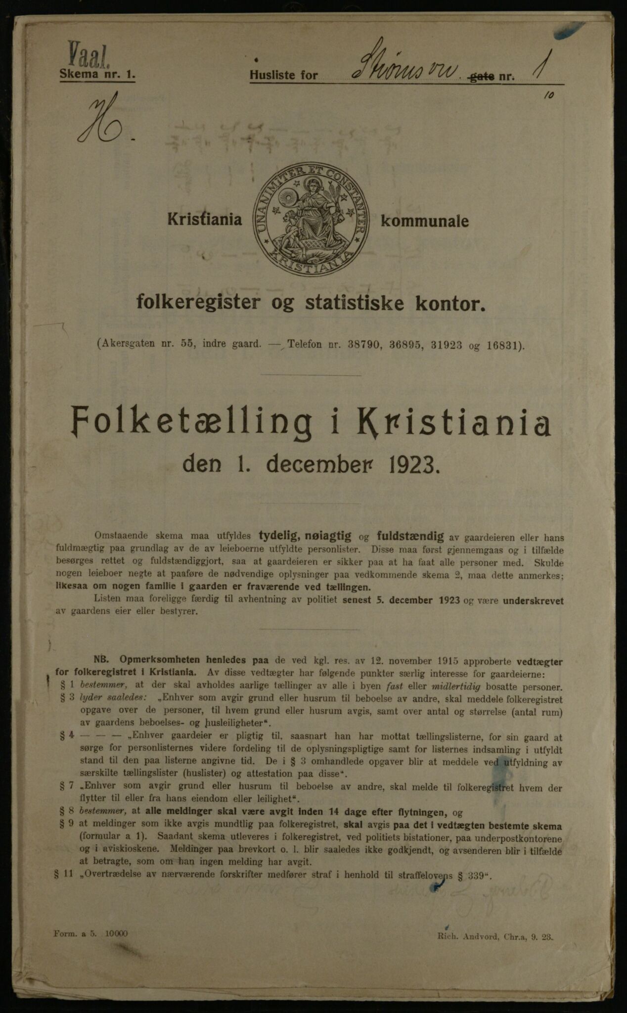 OBA, Kommunal folketelling 1.12.1923 for Kristiania, 1923, s. 115105