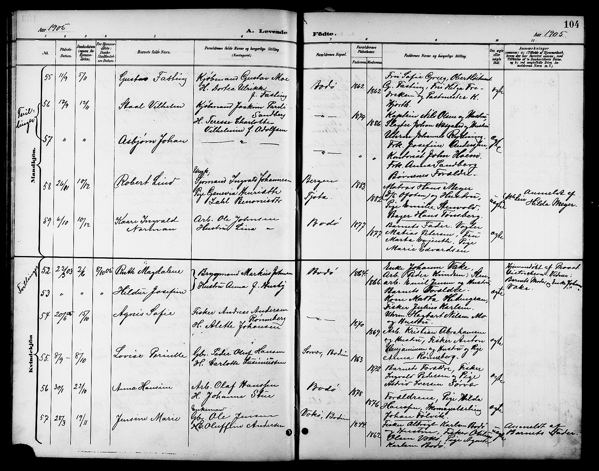 Ministerialprotokoller, klokkerbøker og fødselsregistre - Nordland, AV/SAT-A-1459/801/L0033: Klokkerbok nr. 801C08, 1898-1910, s. 104