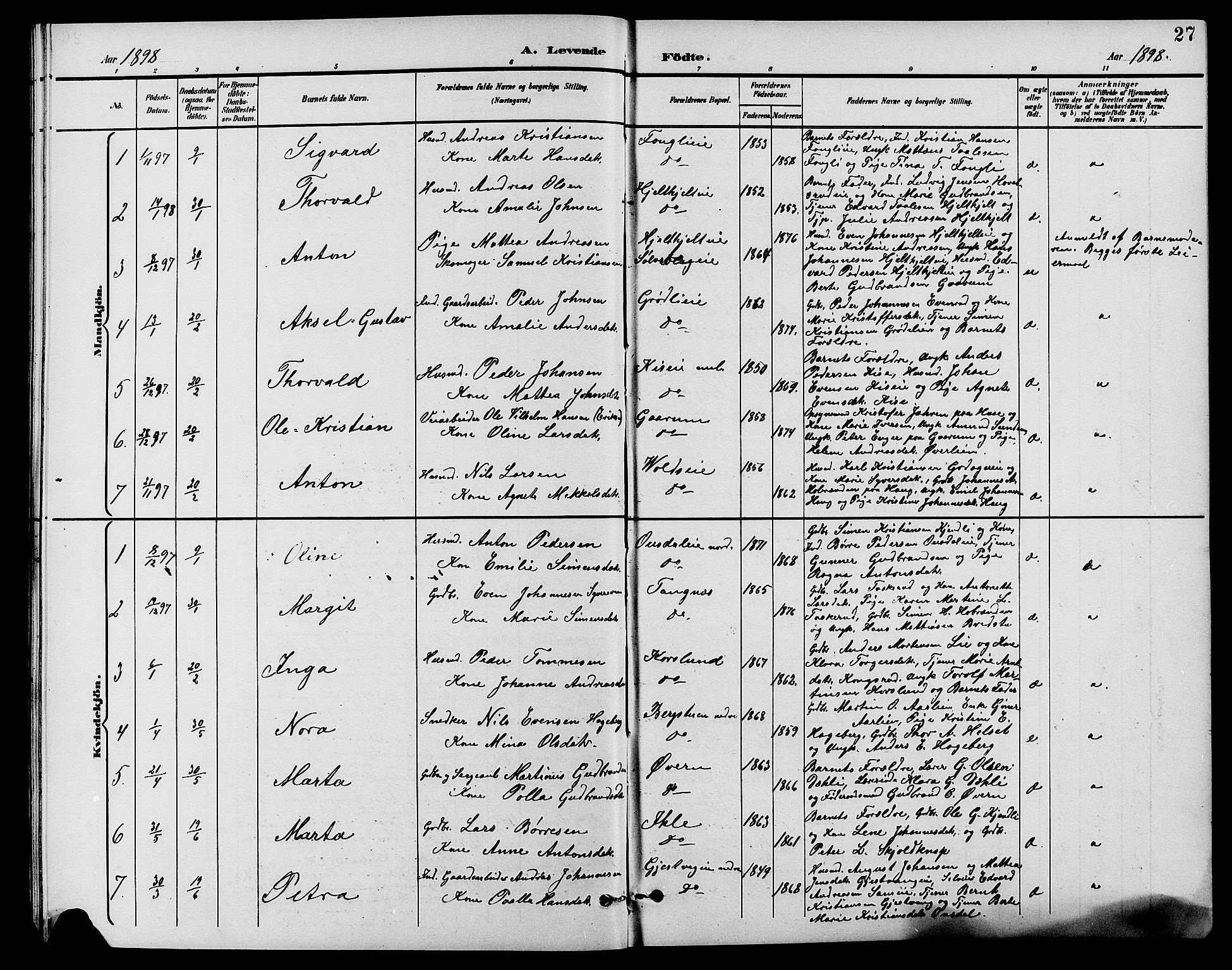 Nes prestekontor, Hedmark, AV/SAH-PREST-020/L/La/L0007: Klokkerbok nr. 7, 1892-1912, s. 27