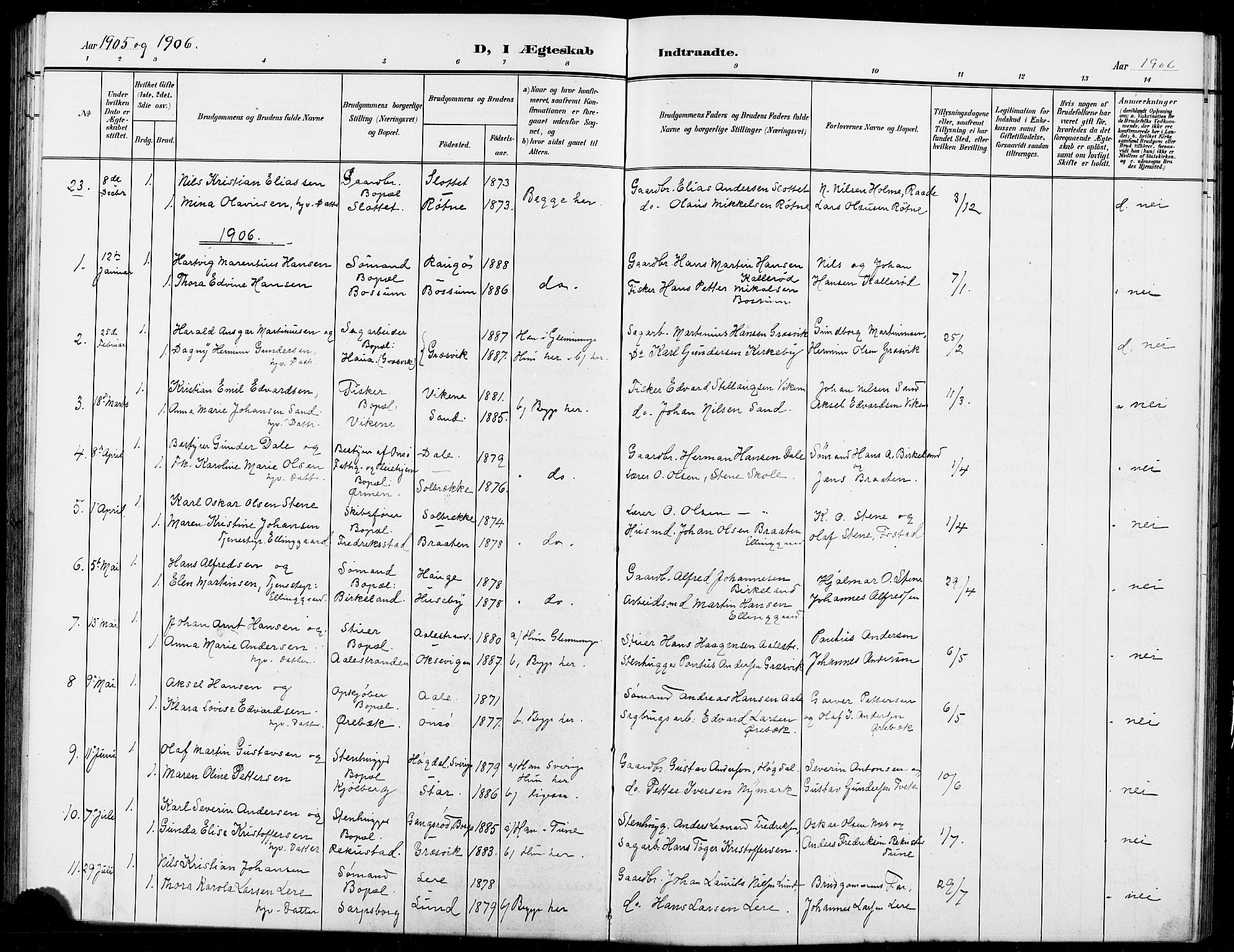 Onsøy prestekontor Kirkebøker, AV/SAO-A-10914/G/Ga/L0002: Klokkerbok nr. I 2, 1903-1909