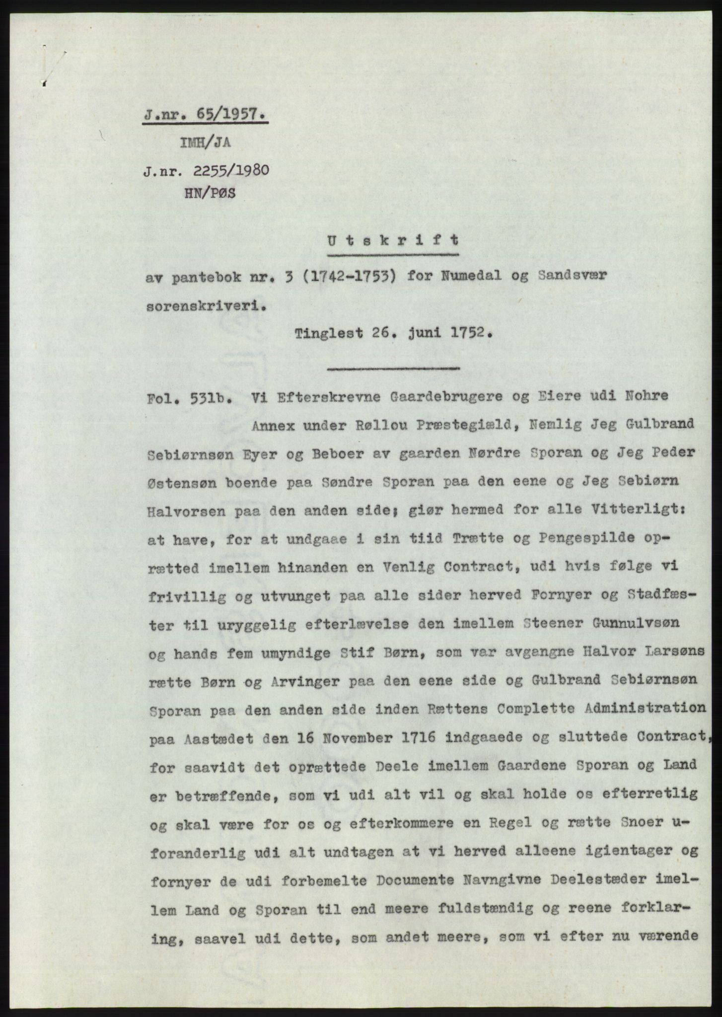 Statsarkivet i Kongsberg, AV/SAKO-A-0001/E/Ee/L0008: Avskrifter, SAO jnr. 1203/1956 - 344/1957, 1956-1957, s. 102