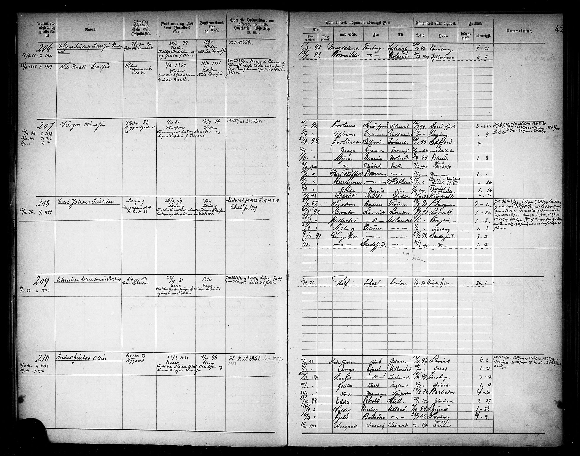 Horten innrulleringskontor, AV/SAKO-A-785/F/Fb/L0006: Annotasjonsrulle, 1889-1911, s. 45
