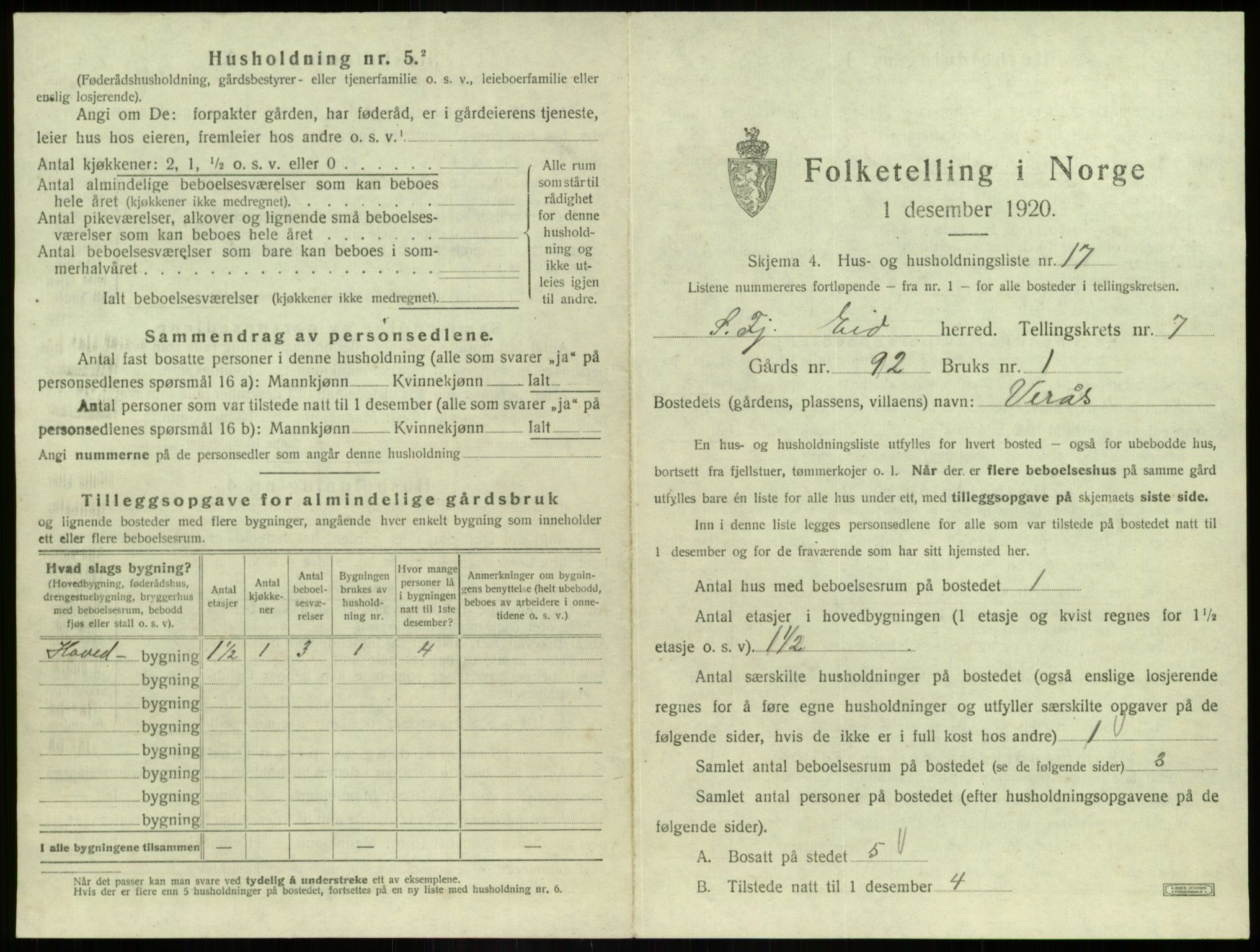 SAB, Folketelling 1920 for 1443 Eid herred, 1920, s. 455