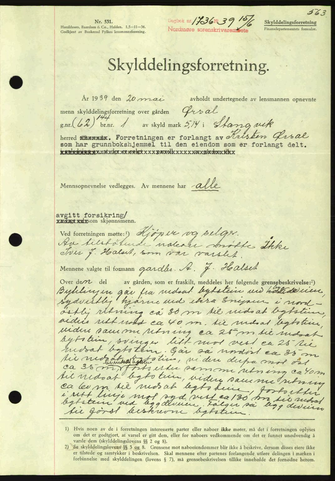 Nordmøre sorenskriveri, SAT/A-4132/1/2/2Ca: Pantebok nr. A86, 1939-1939, Dagboknr: 1736/1939