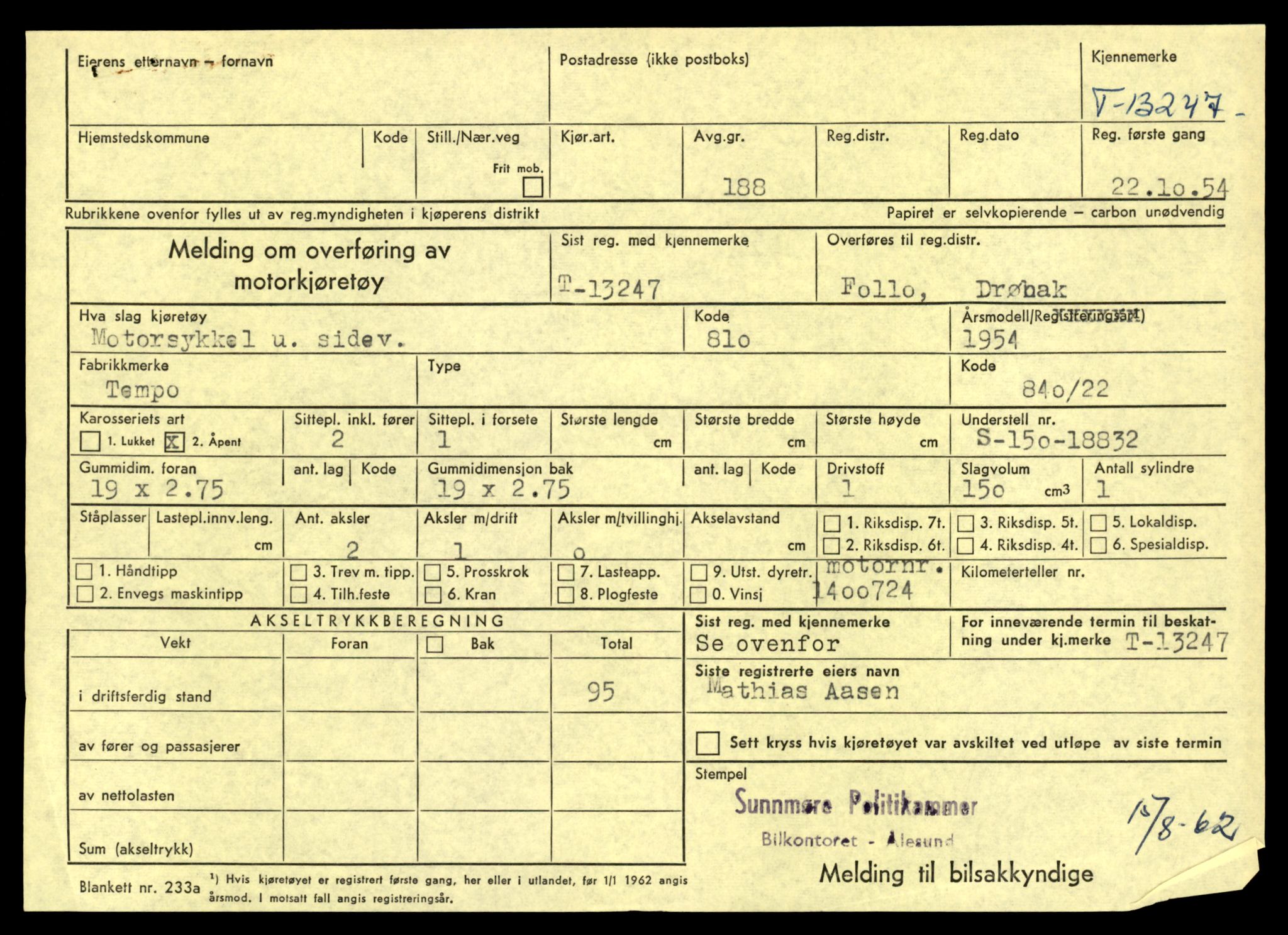 Møre og Romsdal vegkontor - Ålesund trafikkstasjon, AV/SAT-A-4099/F/Fe/L0038: Registreringskort for kjøretøy T 13180 - T 13360, 1927-1998, s. 1153