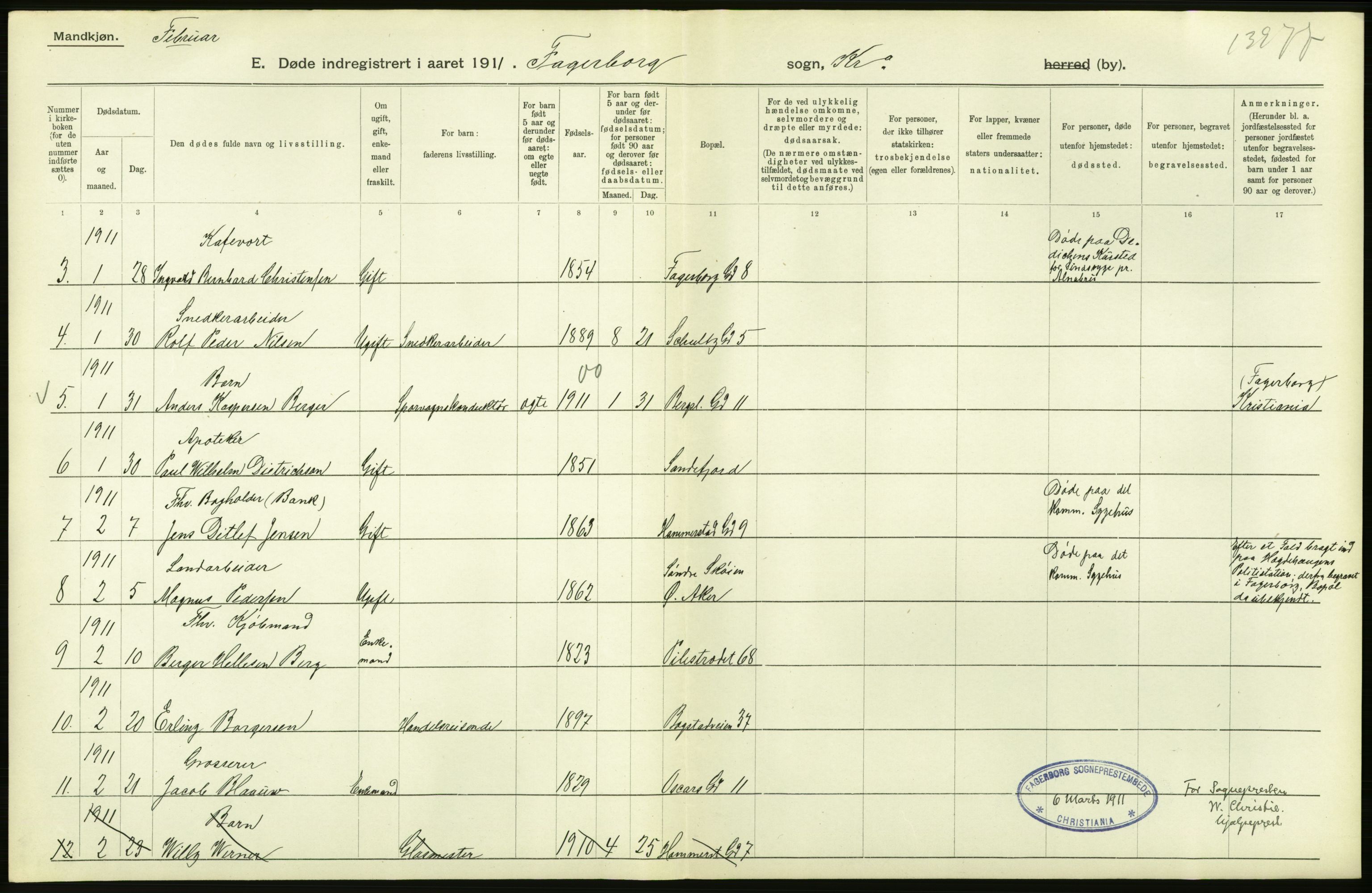 Statistisk sentralbyrå, Sosiodemografiske emner, Befolkning, AV/RA-S-2228/D/Df/Dfb/Dfba/L0009: Kristiania: Døde menn, 1911, s. 48